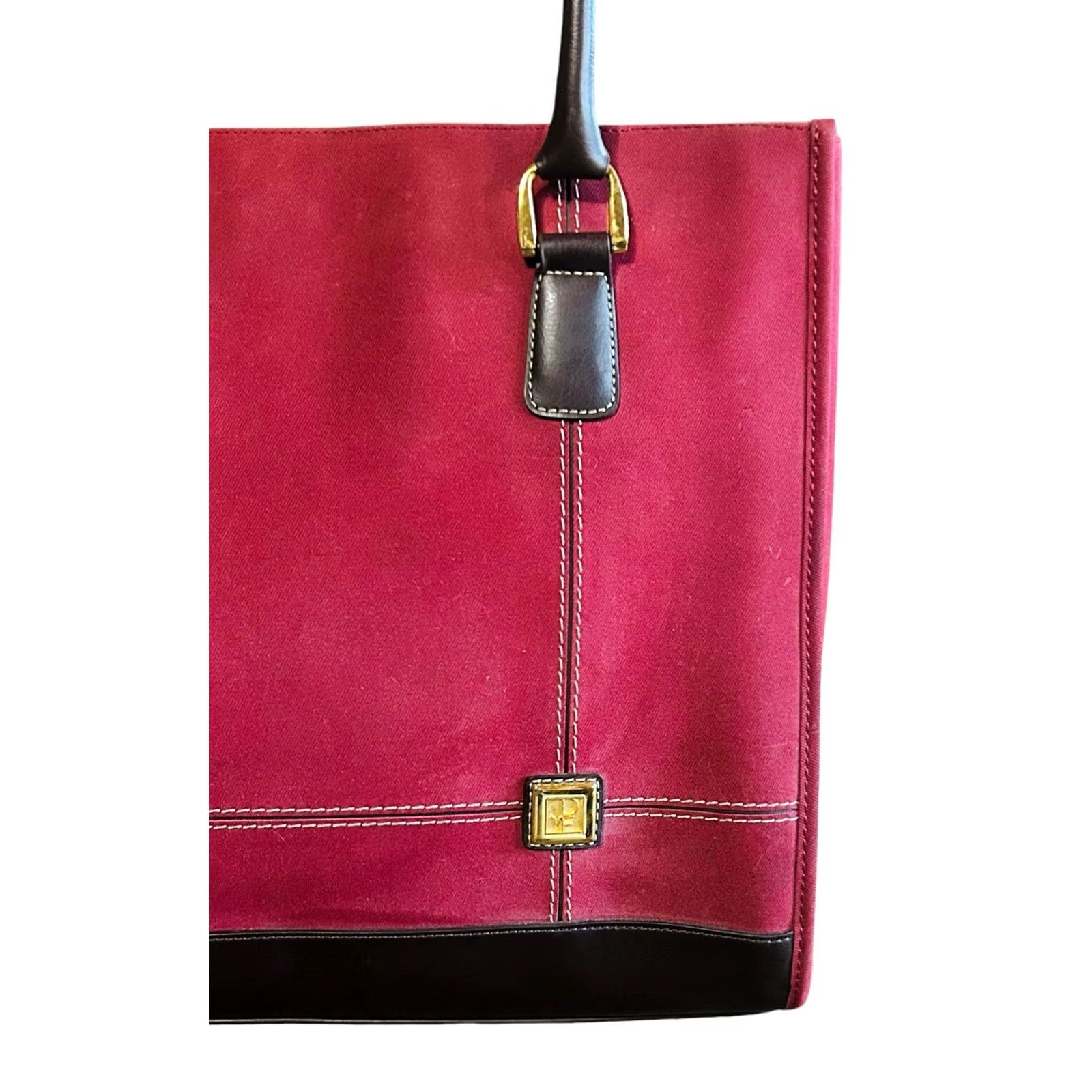 Vintage Diane Von Furstenberg Burgundy Canvas Suede Tote Women's Purse Handbag Size ONE SIZE - 4 Thumbnail