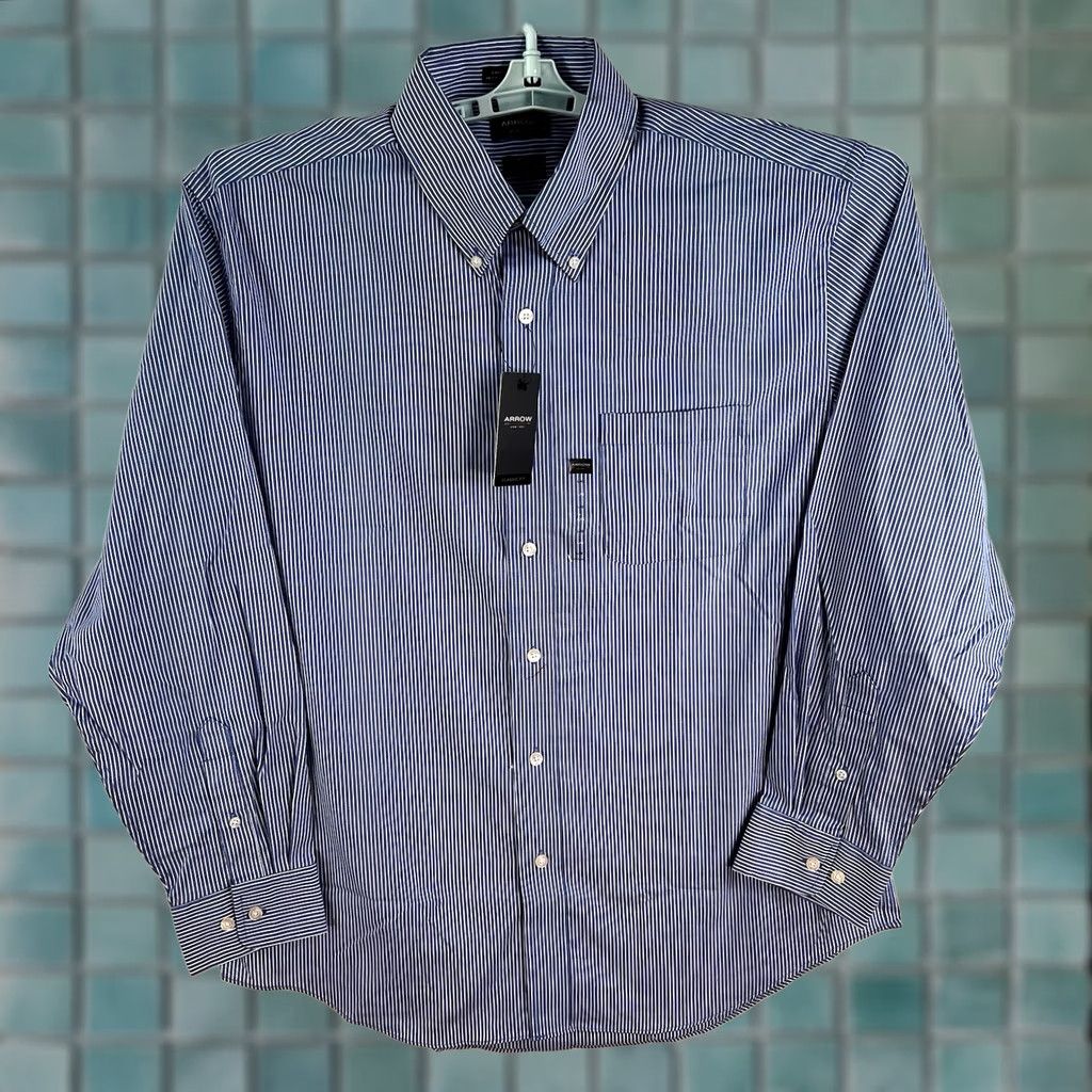 Arrow Arrow Striped Classic Fit Button-Down Shirt Mens Size 16.5 Blue Long Sleeve NWT Size US XL / EU 56 / 4 - 1 Thumbnail