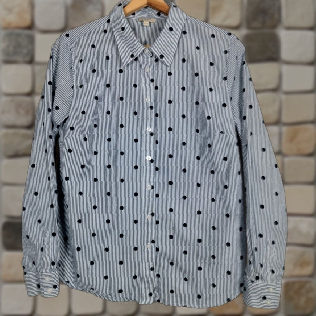 Talbots VINTAGE Talbots Women's Button-Up Blouse Size M Long Sleeve Cotton Casual Office Party Polka Dot Stripe Seasonal Size M / US 6-8 / IT 42-44 - 1 Thumbnail