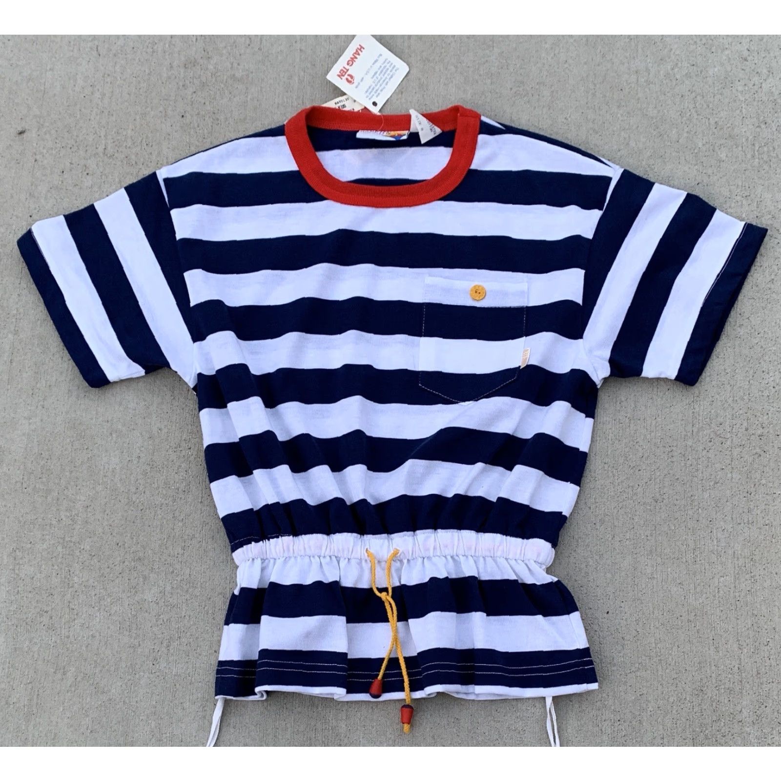 Hang Ten VINTAGE Hang Ten Top Striped Pocket T-Shirt Made In USA Draw String Waist 80s S Size S / US 4 / IT 40 - 5 Thumbnail