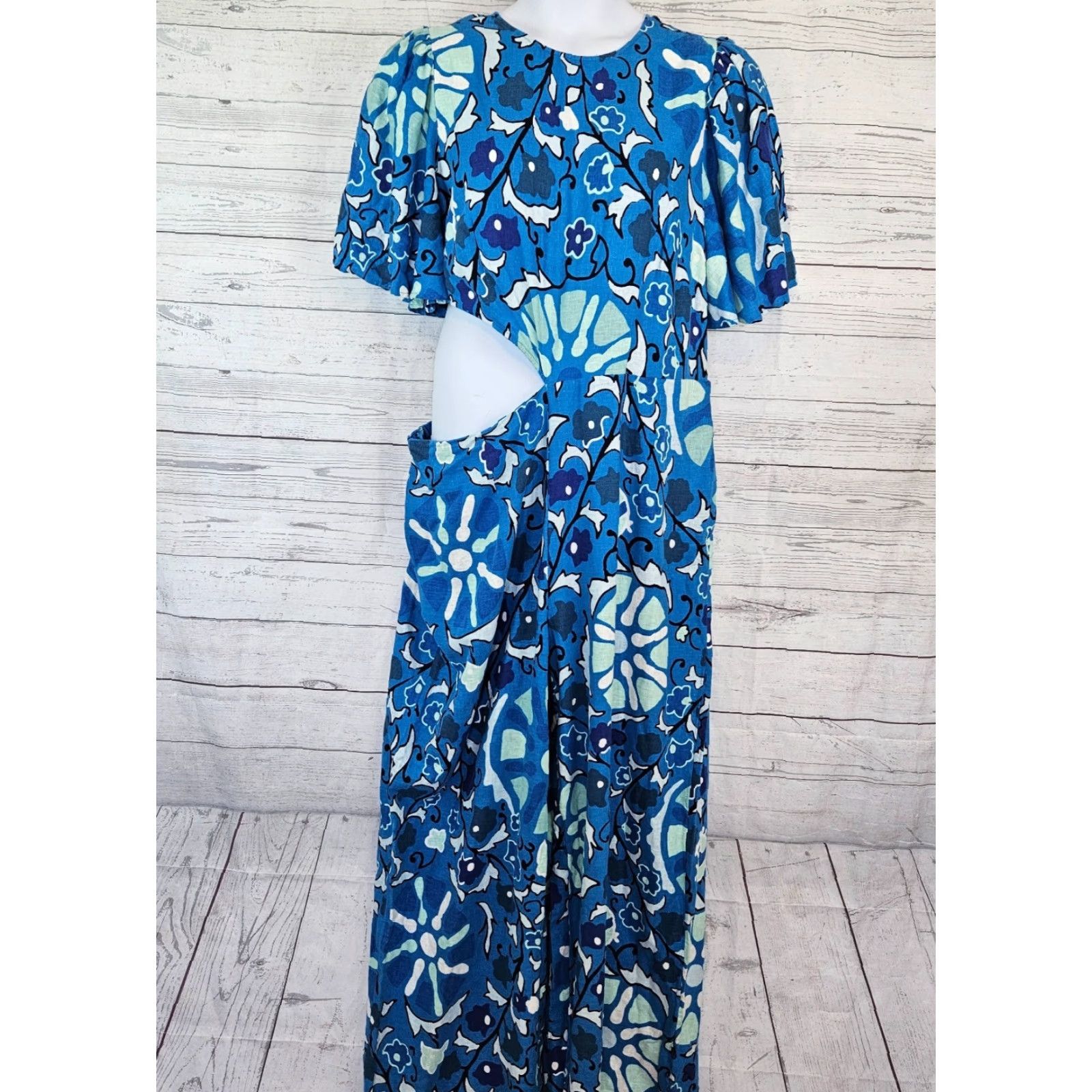 RHODE Rhode x Target Womens Jumpsuit One-Piece Plus 2XL Blue Linen Blend Zinnia Floral Adults Womens Size 40" / US 18 - 2 Thumbnail