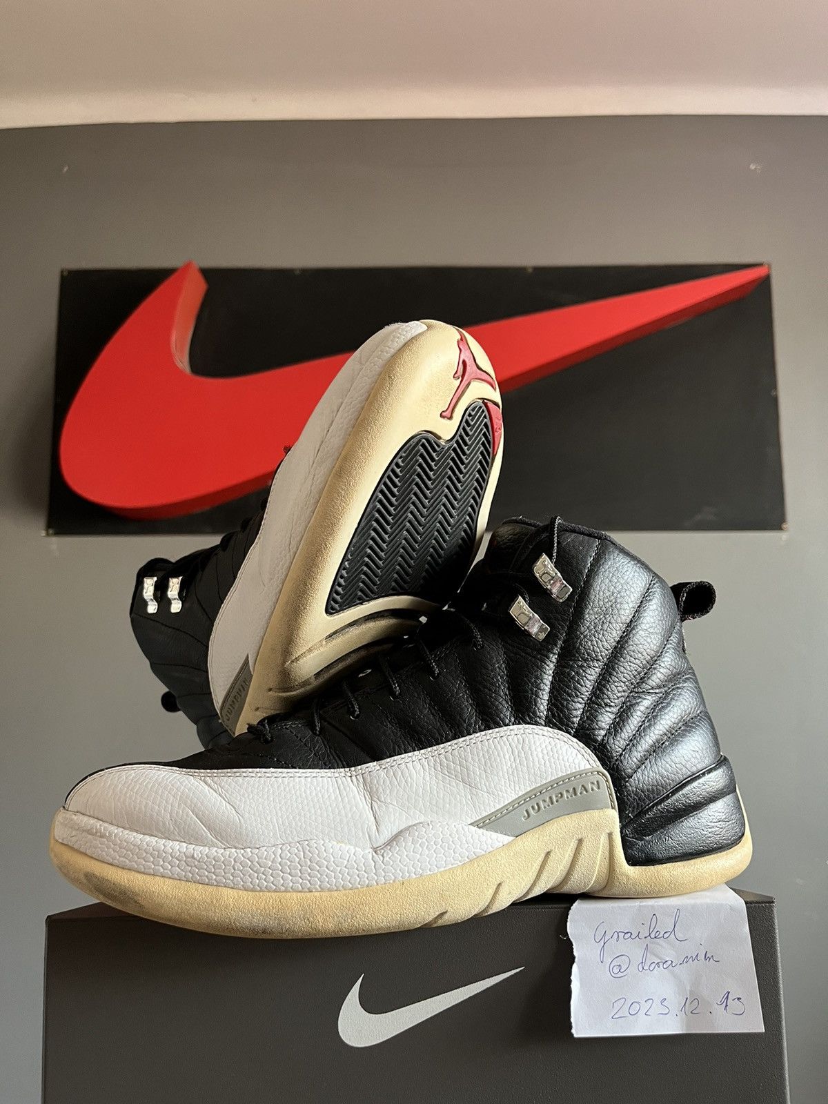 image of Jordan Nike Air Jordan 12 Playoffs (2012) 130690-001 OG Retro Shoes in Black/White, Men's (Size 10)