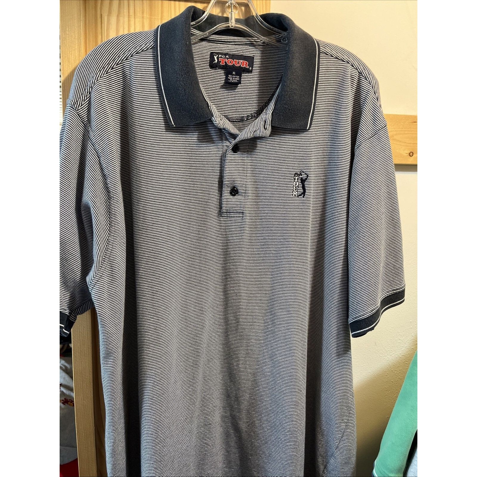 PGA Tour PGA Tour Men’s XL Gray Striped Short Sleeve Polo Shirt Golf Size US XL / EU 56 / 4 - 7 Thumbnail