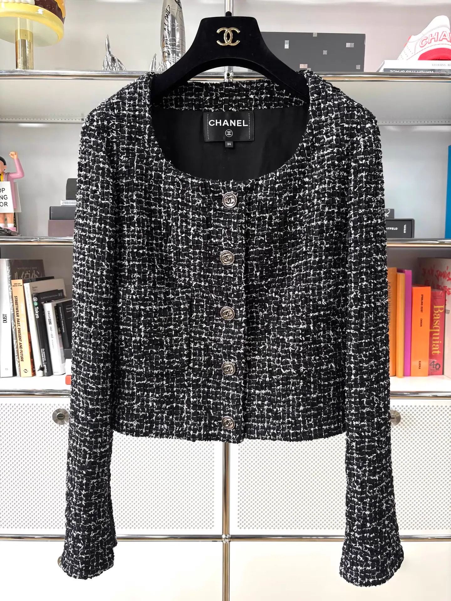 Chanel Chanel 24B Black White Glen Tweed Crew Jacket 34 Size XS / US 0-2 / IT 36-38 - 1 Thumbnail
