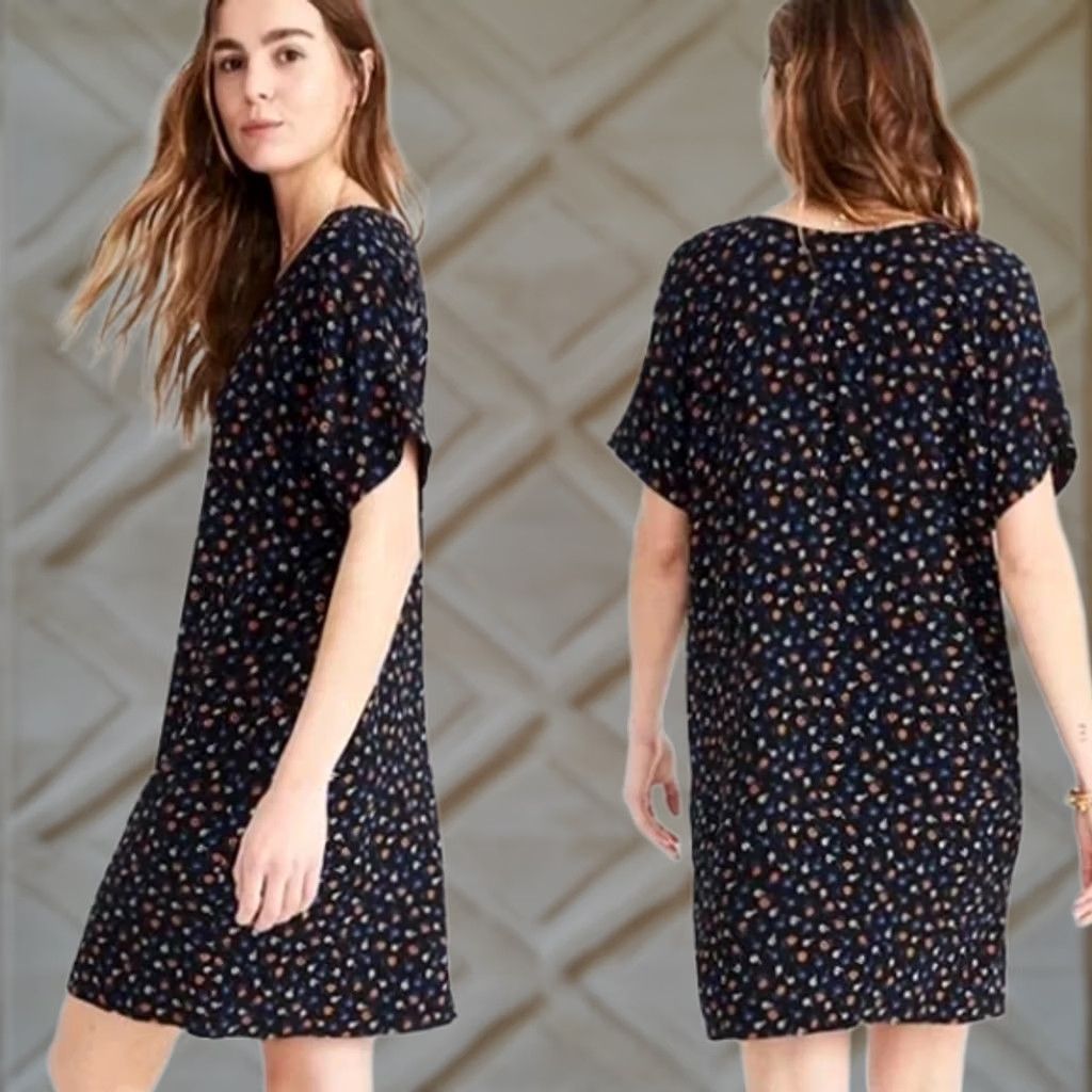 Madewell Madewell Mini Dress Womens XXS Black Floral Short Sleeve Button Down Casual Sundress Size 26" / US 2 / IT 38 - 1 Thumbnail