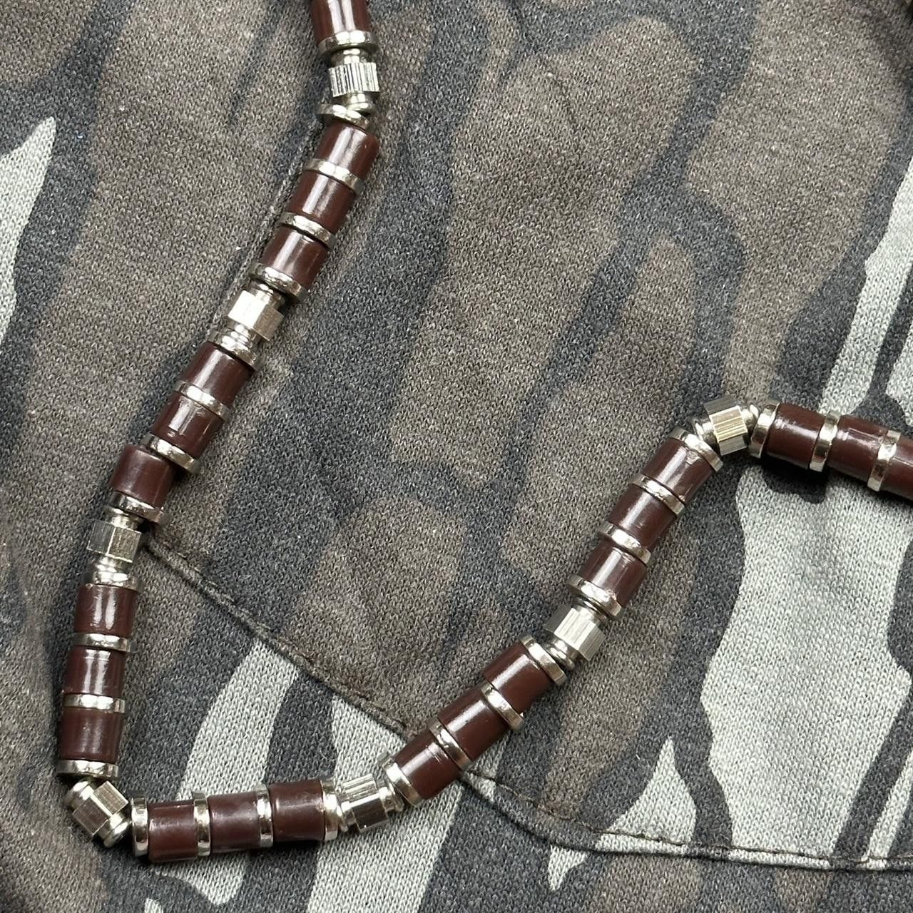 Jewelry Vintage Y2K Silver and Brown Beaded Metal Necklace Size ONE SIZE - 5 Thumbnail