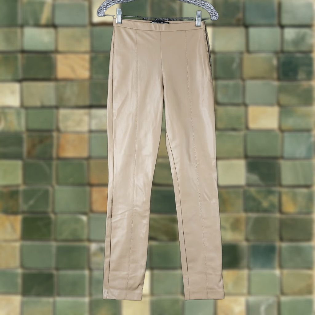 Zara Zara Pants Womens Brown Skinny 100% Polyester Side Zip Stretch Size S Size 28" / US 6 / IT 42 - 1 Thumbnail