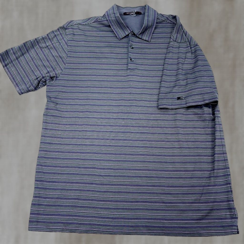 Nike Nike Polo Shirt Men L Gray Striped Dri Fit Performance Golf Polo Shirt Nike Logo Size US L / EU 52-54 / 3 - 1 Thumbnail