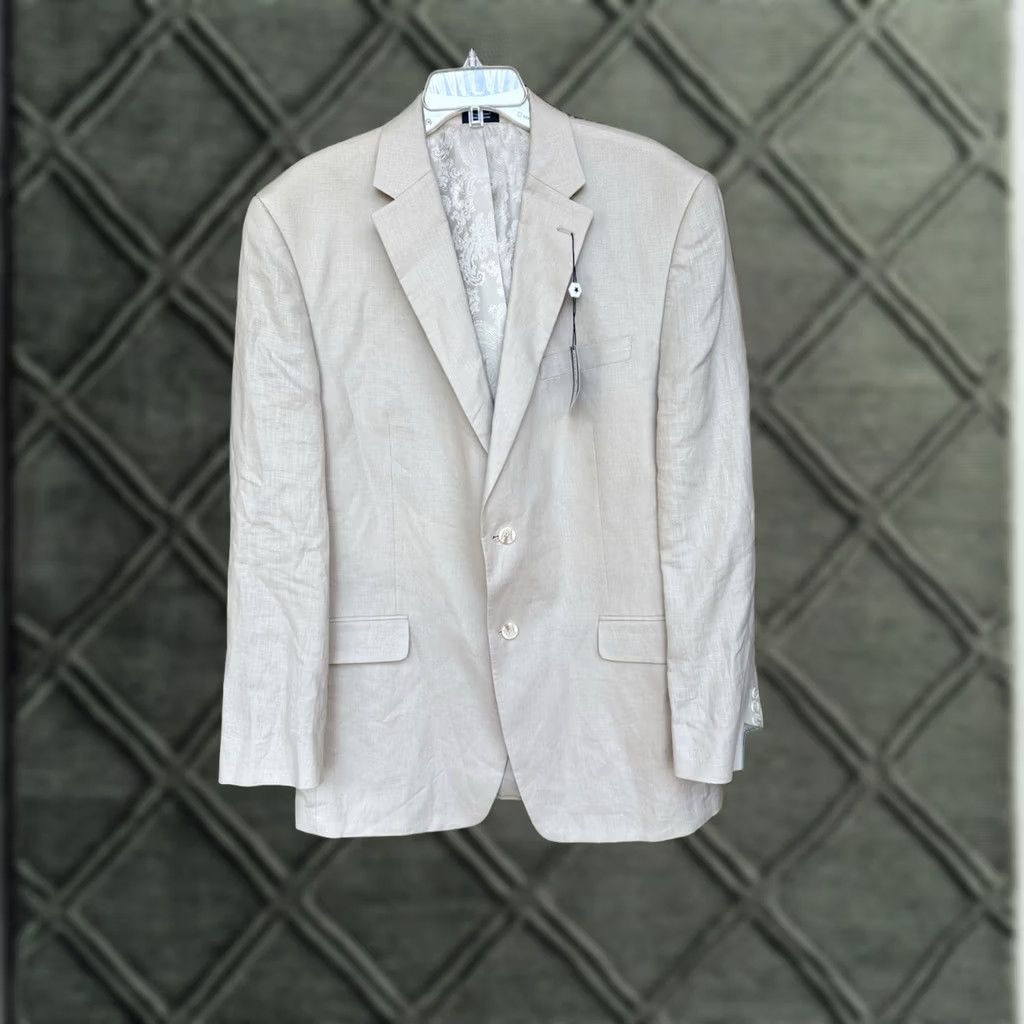 Vintage Saddlebred Blazer 100% Linen Tan 2 Piece 44 Regular New With Tags Mens Brown Jacket Style 2 Piece Vintage? Size 44R - 1 Thumbnail
