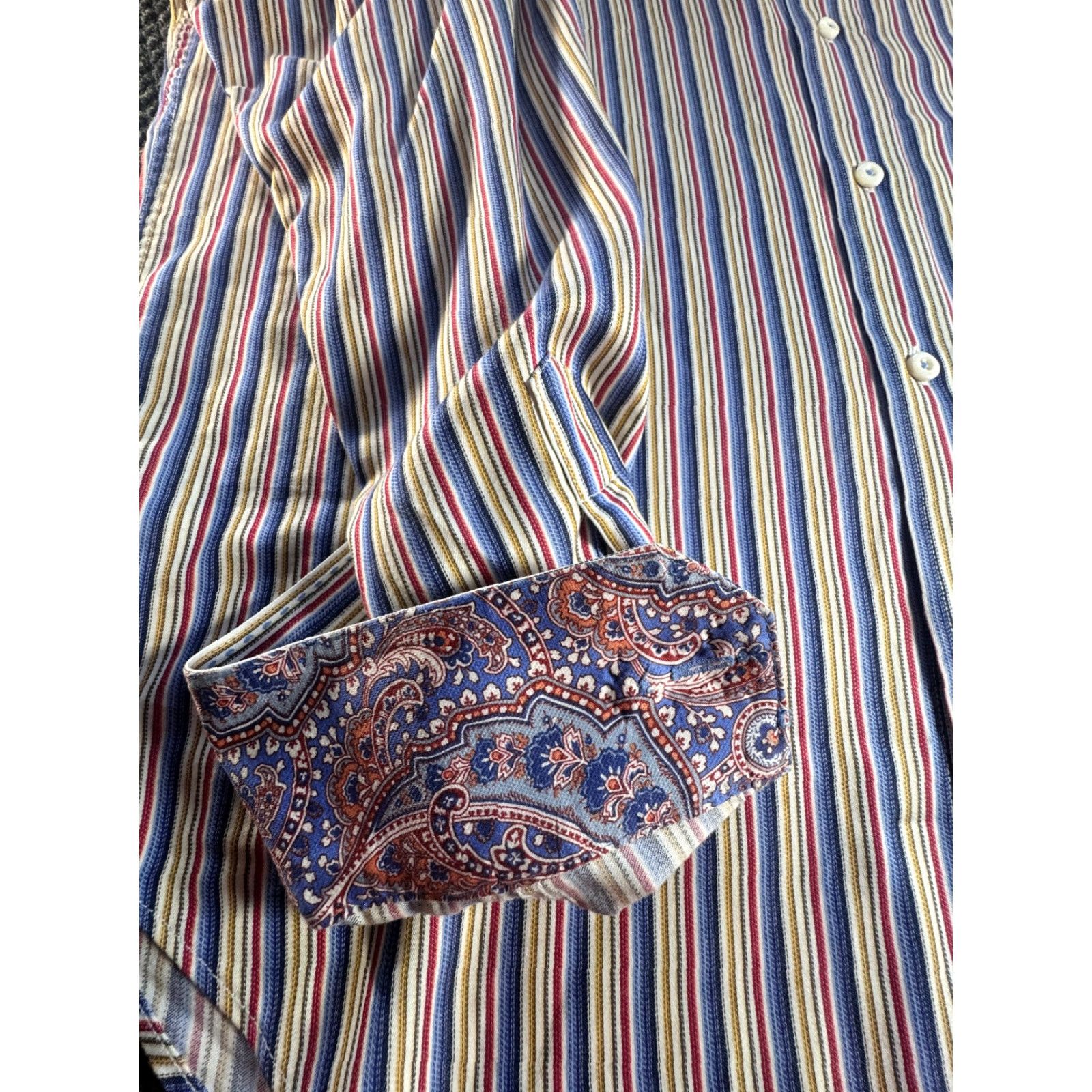 BUGATCHI Bugatchi Uomo Striped Shirt Long Sleeve Button Down Mens L 100% Cotton Multicolor Dress Shirt 1752 Size US L / EU 52-54 / 3 - 5 Thumbnail