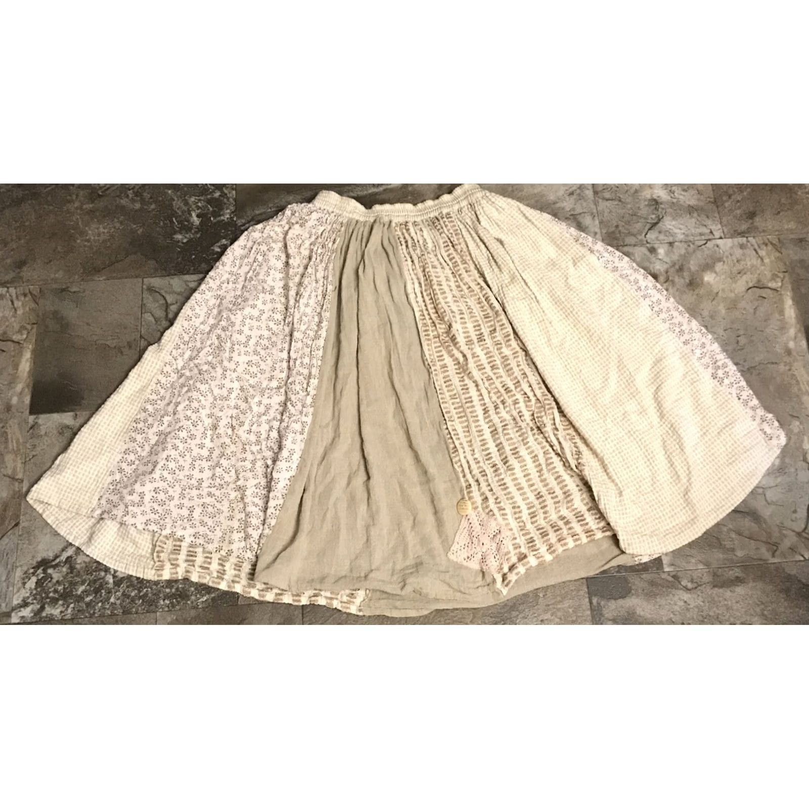 Vintage One Identity Skirt Women's Long Beige Bohemian Peasant Knit Cotton 30" Waist Elastic 31" Length L Size 36" / US 14 / IT 50 - 5 Thumbnail