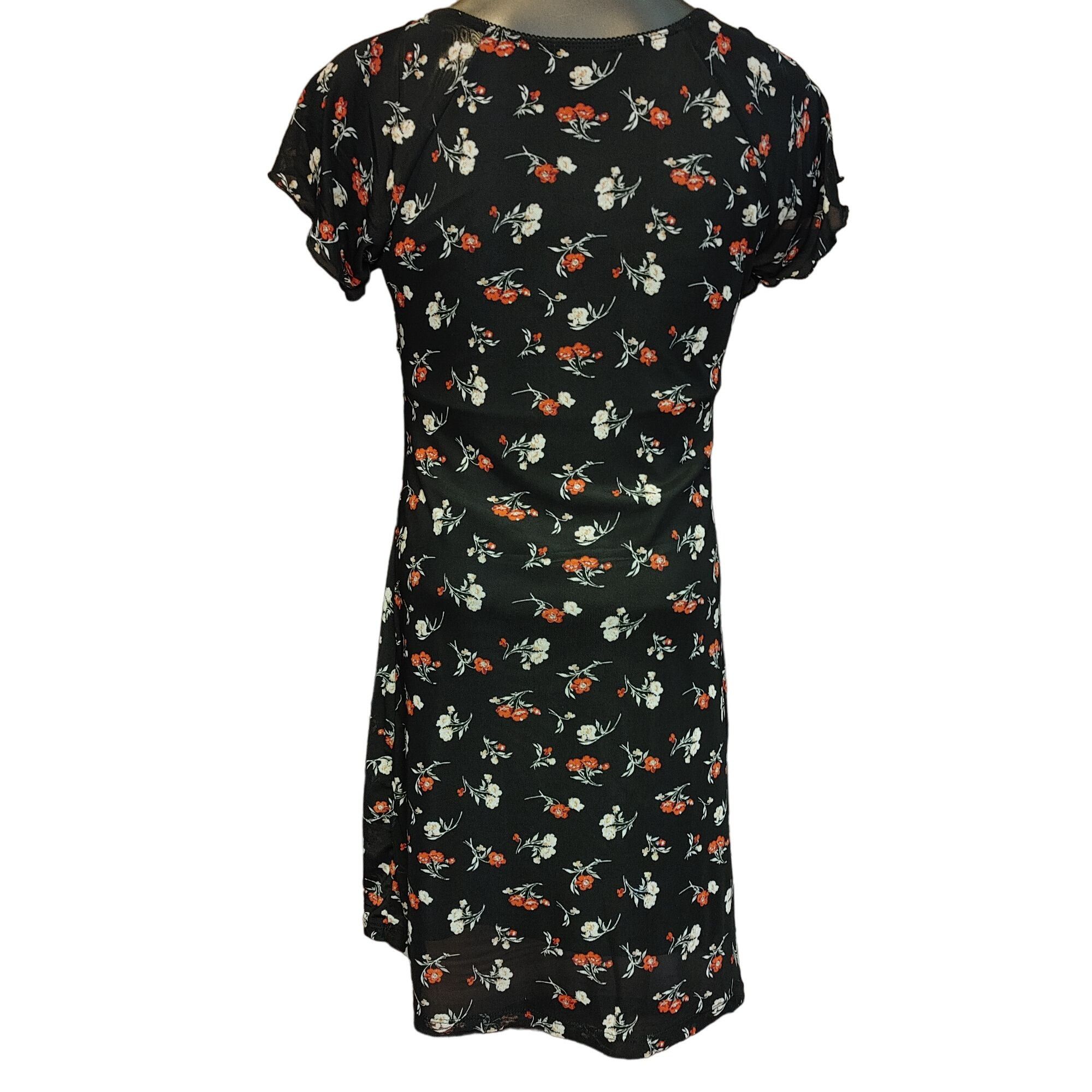 Other Ultra Flirt Women's Black Floral Scoop Neck Ruffled Short Sl Size L / US 10 / IT 46 - 2 Thumbnail