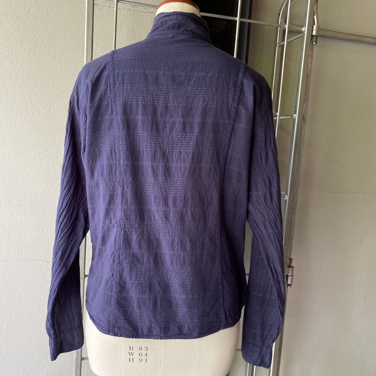 Issey Miyake Plantation Navy Textured Stand Collar Shirt Size M / US 6-8 / IT 42-44 - 3 Thumbnail