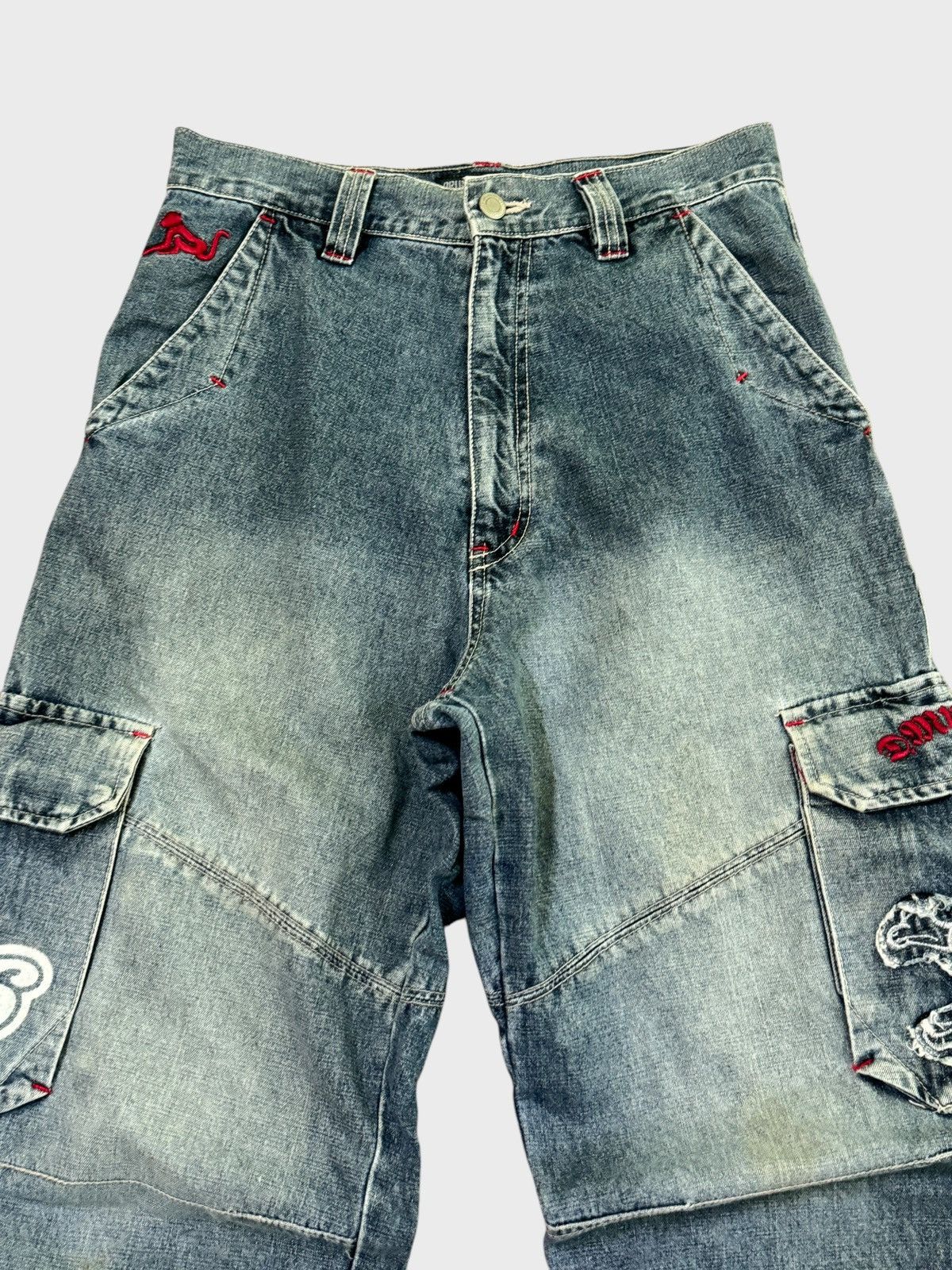 Japanese Brand BAGGY DRUNKNMUNKY CARGO SKULL PATCHES SPELLOUT DENIM Size US 27 - 3 Thumbnail