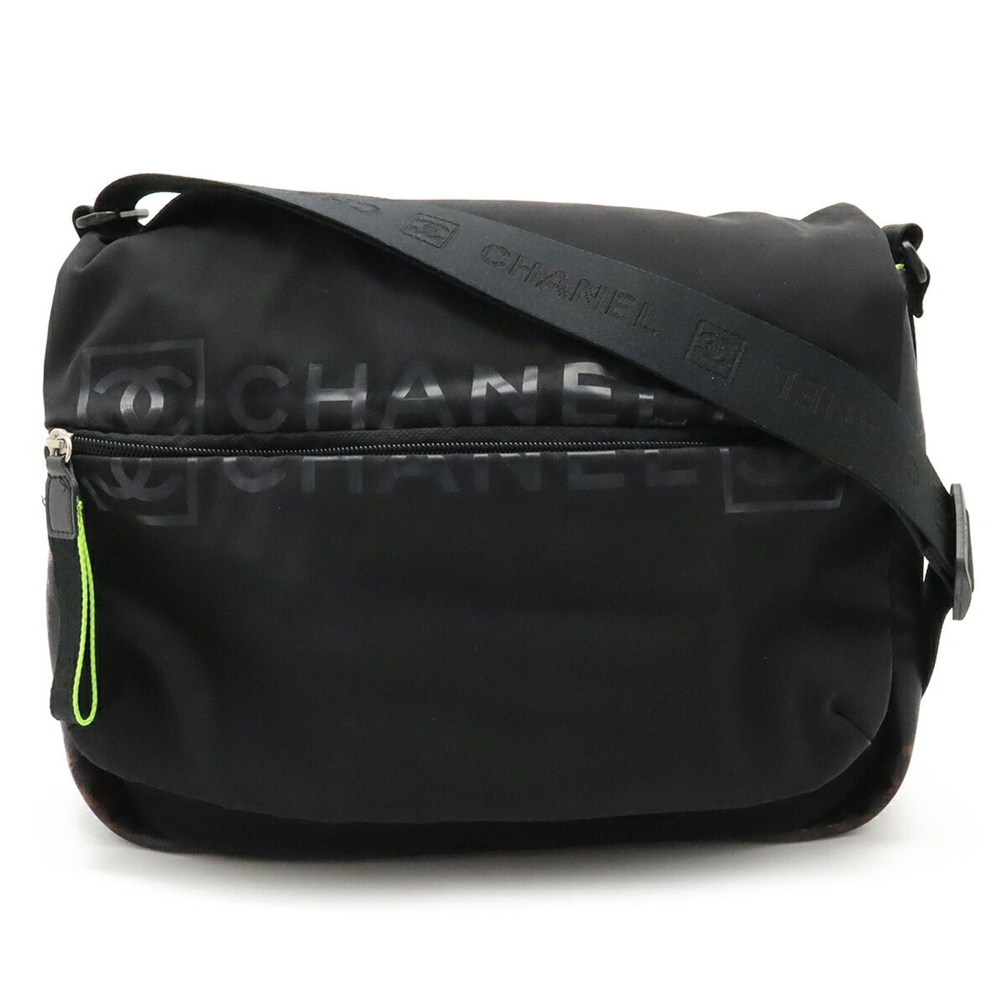 image of Chanel Sport Line Coco Mark Shoulder Bag Nylon Rubber Black Neon Yellow A26709, Women's
