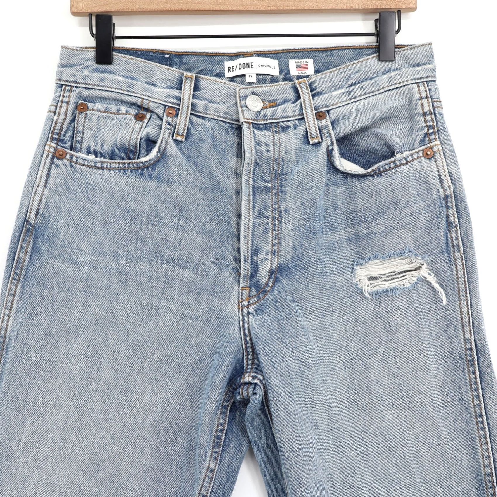RE/DONE Re/Done Women's Jeans High Rise Button Fly Distressed Blue Sz 25X27 Size 42" / US 20 - 3 Thumbnail