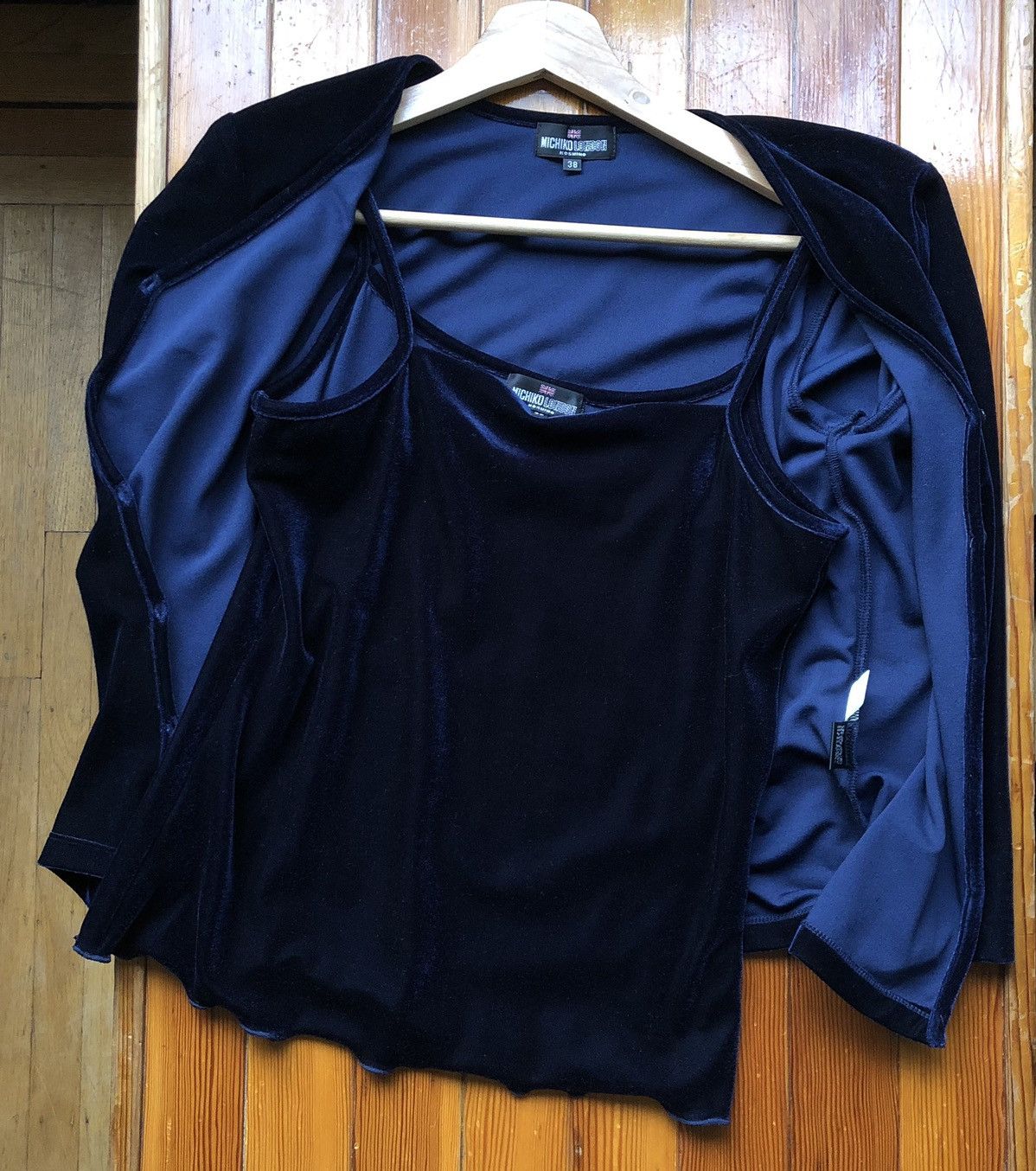 image of Michiko Koshino Gorgeous Blue Velvet Twinset, Women's (Size XS)