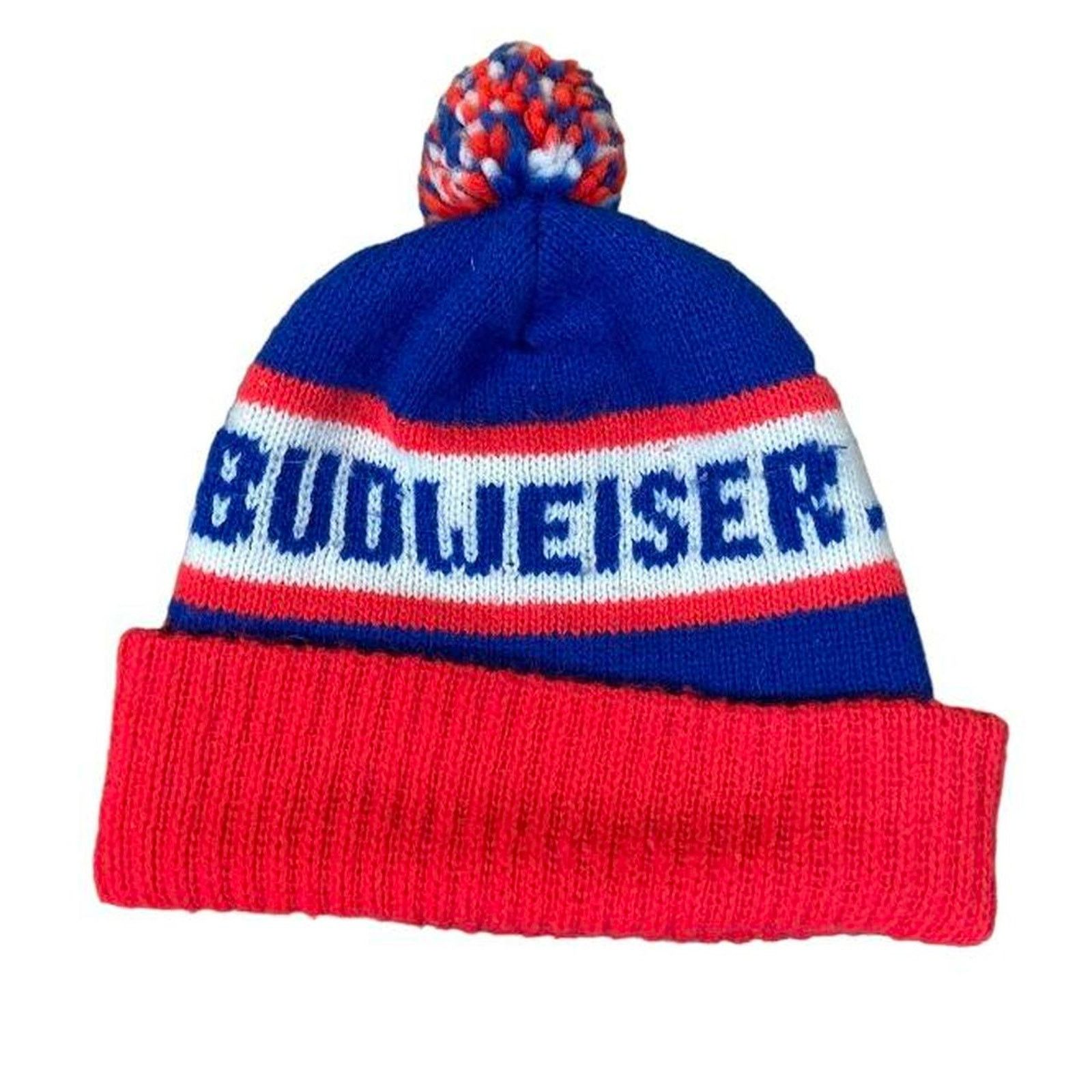 Vintage 80s budweiser pom pom beanie Size ONE SIZE - 1 Thumbnail