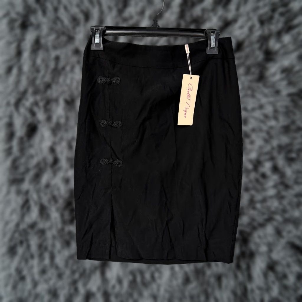 Vintage VINTAGE Belle Poque Skirt M Black Knee Pencil High Waist Button Slit Gothic Retro Office Rockabilly Women Size 32" / US 10 / IT 46 - 1 Thumbnail