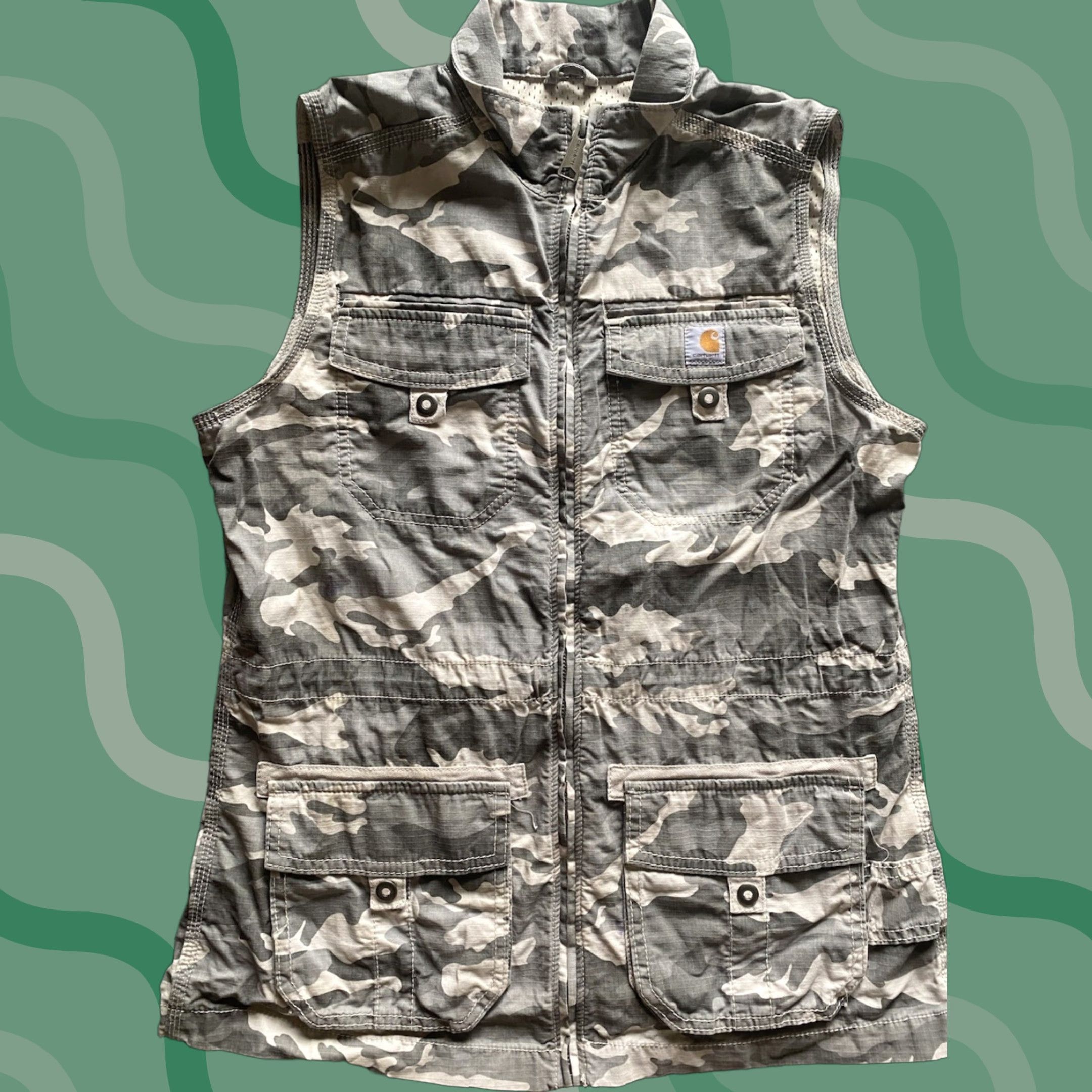 Carhartt Carhartt Vest Camouflage Utility Cotton Zip Pockets Full Zip Lightweight Casual Travel Workwear Women's Small Gray 101110 050 Flaws Wear Size S / US 4 / IT 40 - 1 Thumbnail