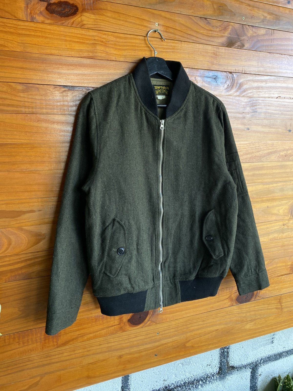 Japanese Brand Vintage Temptation Herringbone Jacket Olive Green Wool Blend Size US L / EU 52-54 / 3 - 5 Thumbnail