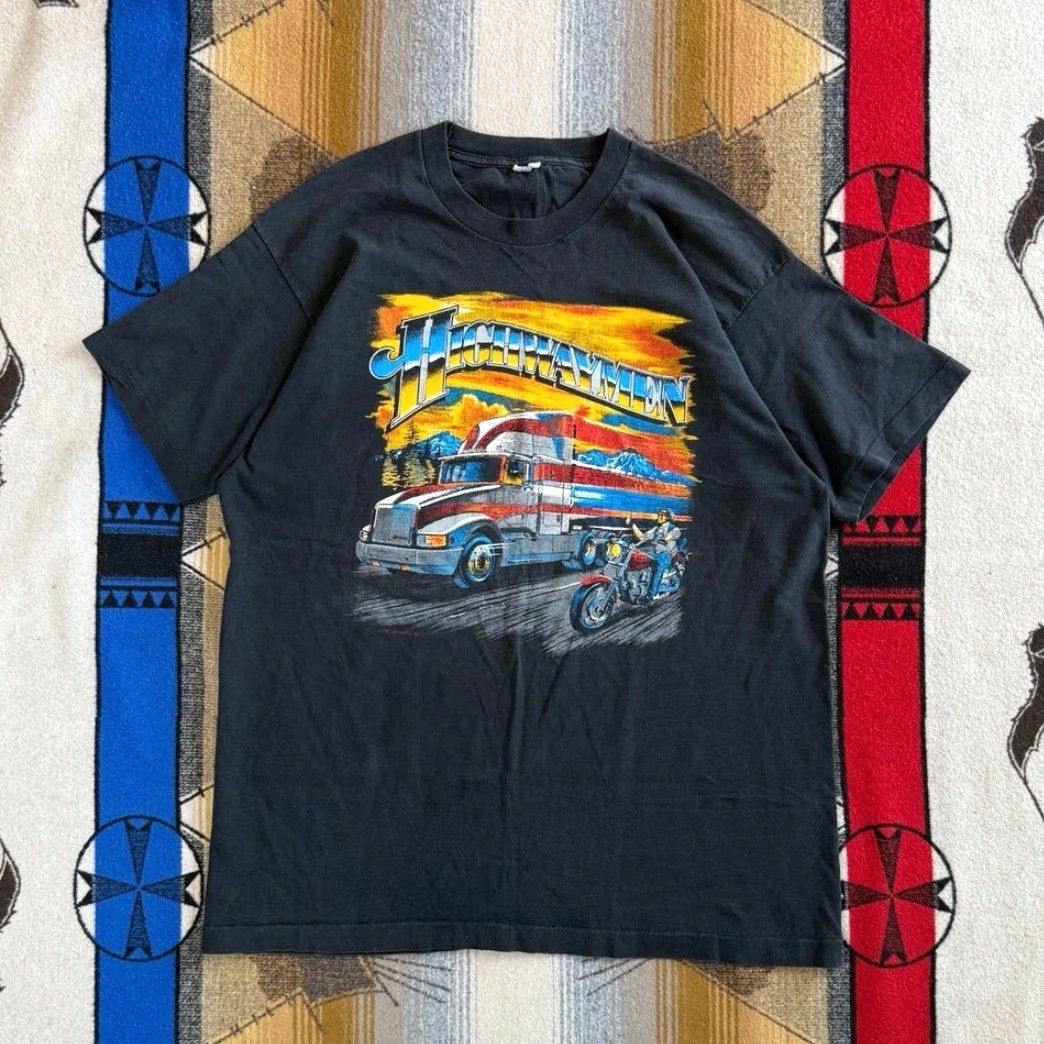 Fruit Of The Loom VINTAGE 90s Highwaymen Biker Trucker T-Shirt XL Black Mens Fruit of the Loom Short Sleeve Crew Neck 1990s Size XL Back to Front? Size US XL / EU 56 / 4 - 2 Thumbnail