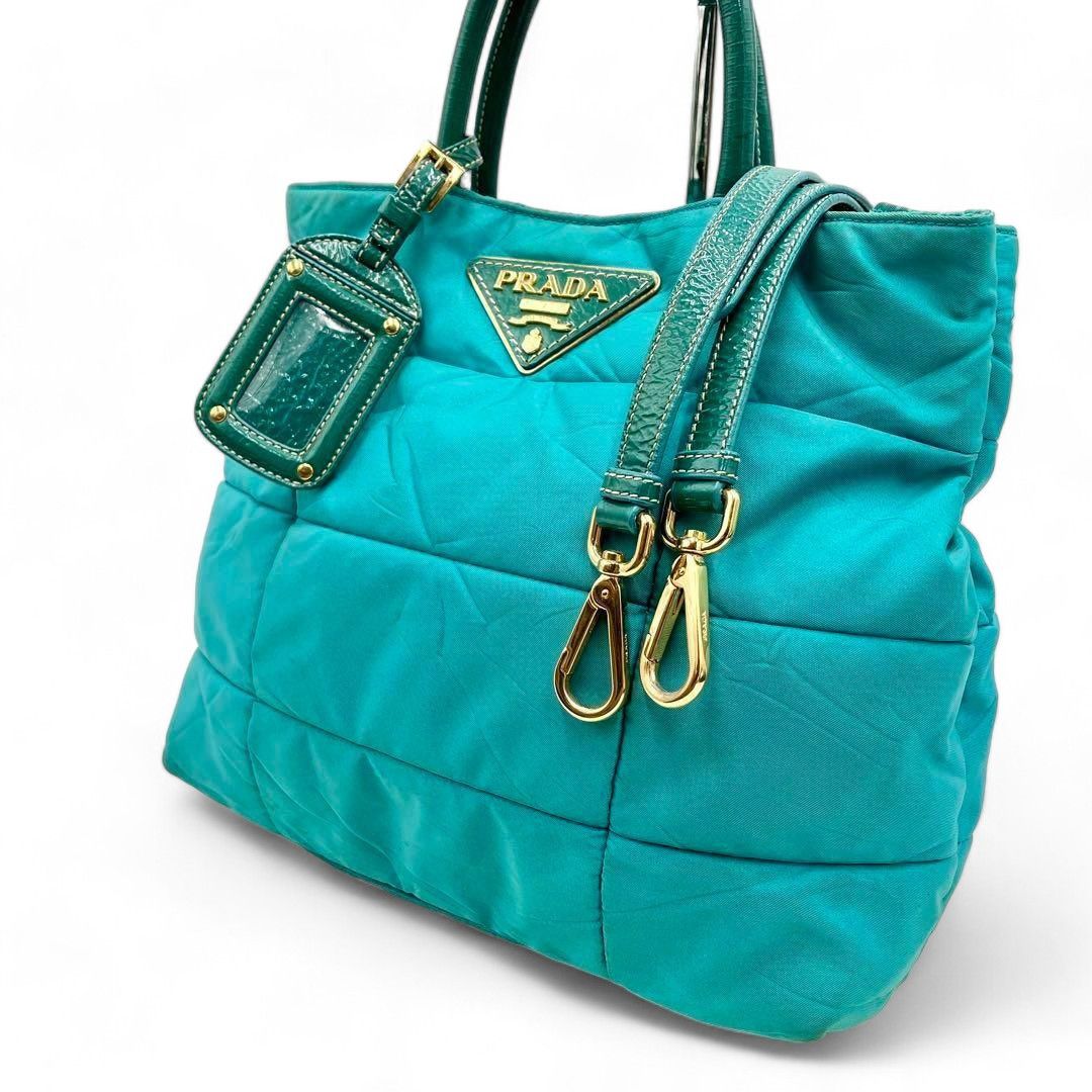 Prada Prada - Quilted Handbag Turquoise Triangle Logo Plate Blue Size ONE SIZE - 8 Thumbnail