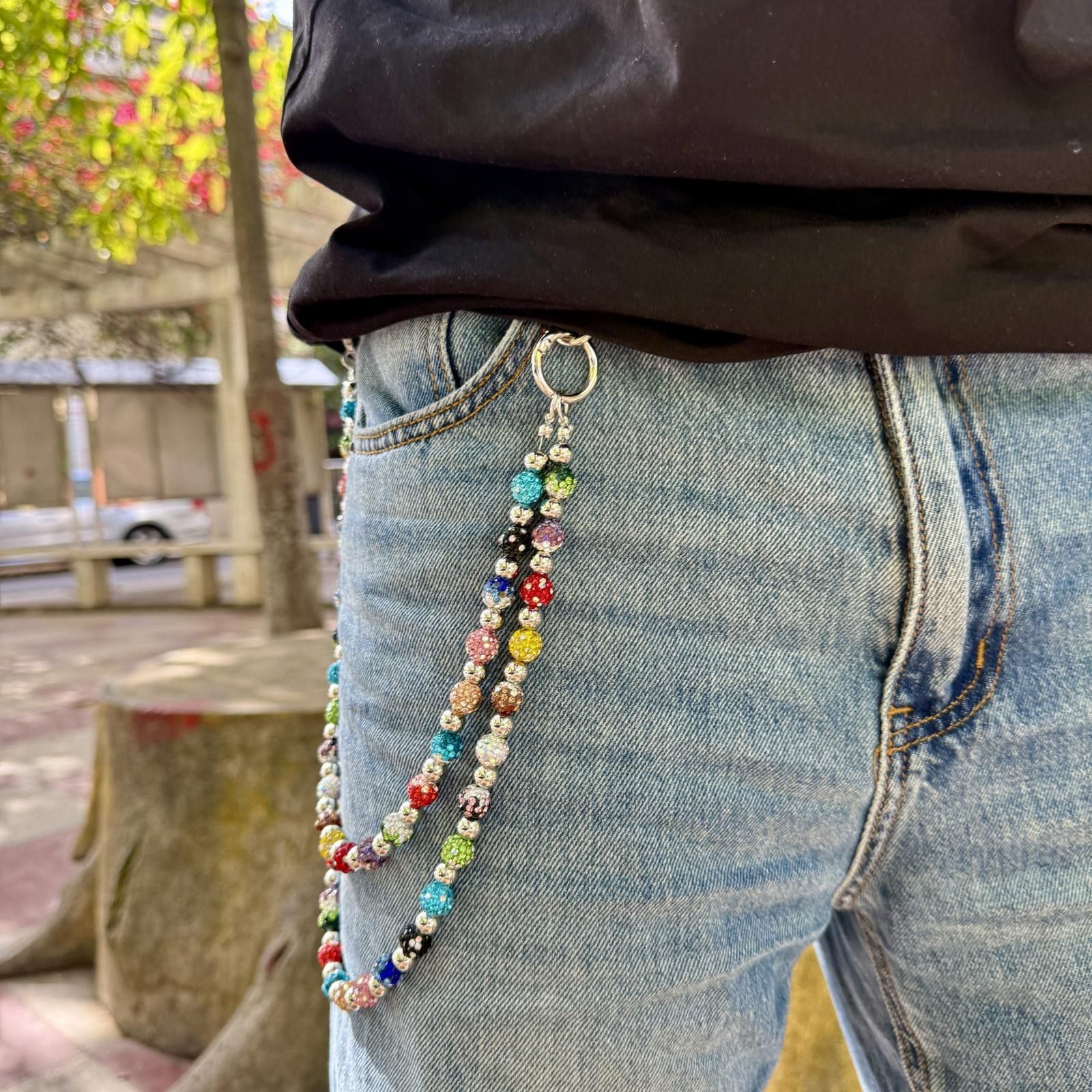 VIBE Double Layer Colorful Lucky Beaded Wallet Chain, Pants Chain Size ONE SIZE - 1 Thumbnail