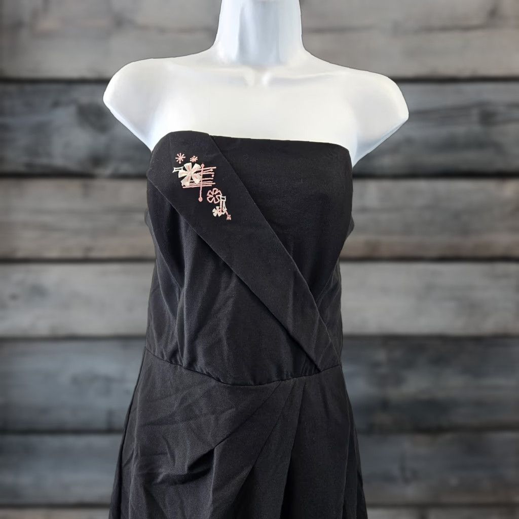 Pinko Rock Steady Womens Strapless Dress Sz 12 Black Pink Embroidered Floral Size XL / US 12-14 / IT 48-50 - 1 Thumbnail