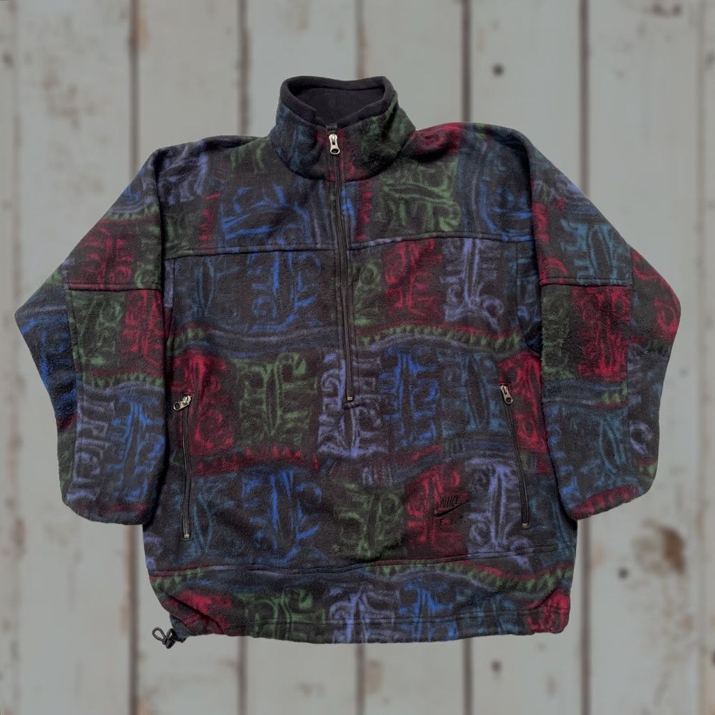 Nike Vintage Nike F.I.T. Abstract Pattern Pullover Fleece 1/2 Zip Camp Jacket S Size US S / EU 44-46 / 1 - 1 Thumbnail