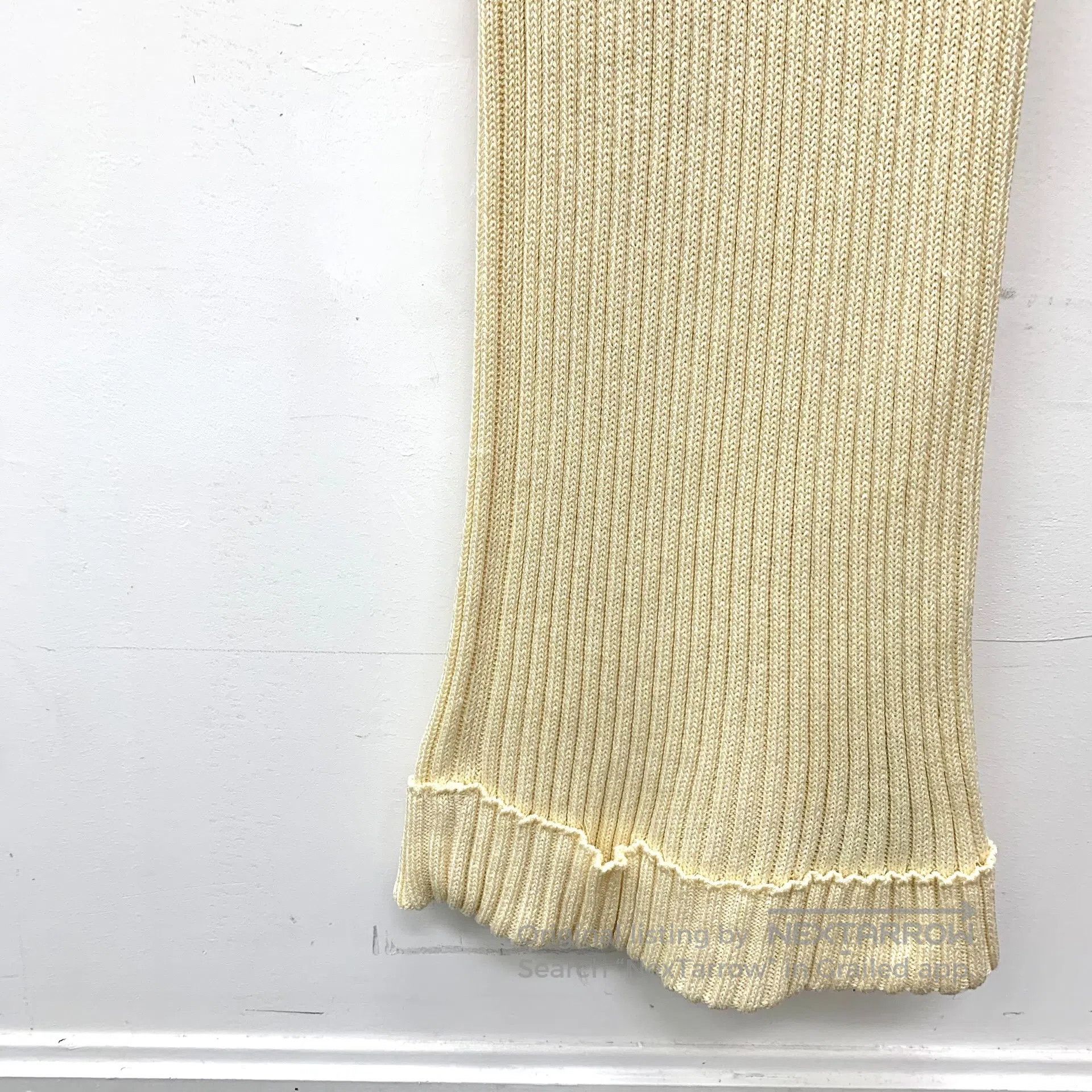 Celine CELINE Pale Yellow Cotton V-Neck Long Sleeve Knit Dress| Size M / US 6-8 / IT 42-44 - 5 Thumbnail