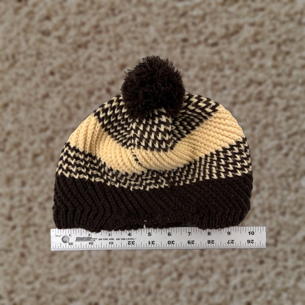 Vintage Beanie Toque Adult One Size Brown Ivory Stripe Knit 100% Acrylic Snow Ski Pom Hat Size ONE SIZE - 1 Thumbnail