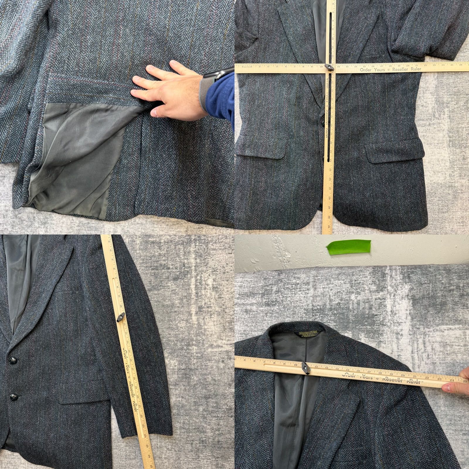 Vintage VTG Harris Tweed Blazer Mens 42 Navy Blue Herringbone Wool Sport Coat Blazer Notch Lapel 2-Button Single-Breasted Wool Blazer Mens 42 Blue Size 42R - 9 Thumbnail