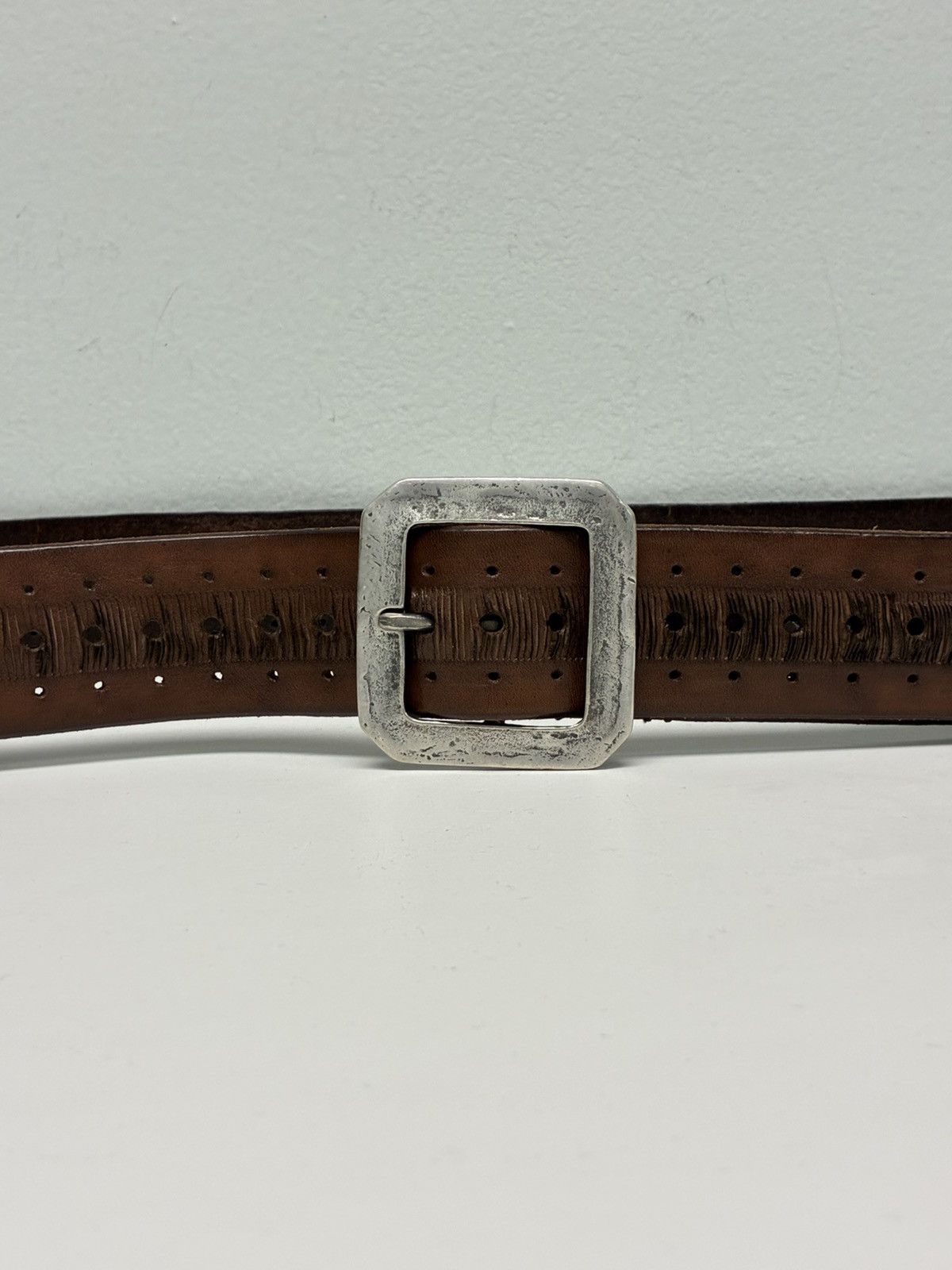 John Varvatos Brown Leather Belt Size 34 Size 34 - 3 Thumbnail