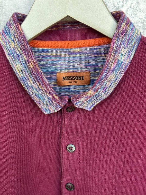 Missoni Missoni Polo Shirt Burgundy Knit Striped Collar Designer Size US L / EU 52-54 / 3 - 10 Thumbnail
