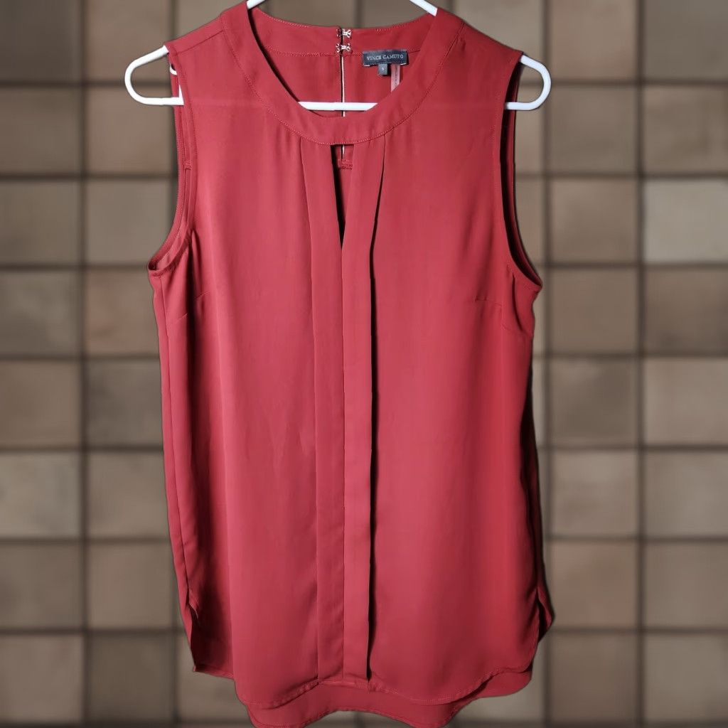 Vince Camuto Vince Camuto Rust Pleat Front Split Neck Sleeveless Tunic Blouse-Size S Size S / US 4 / IT 40 - 1 Thumbnail
