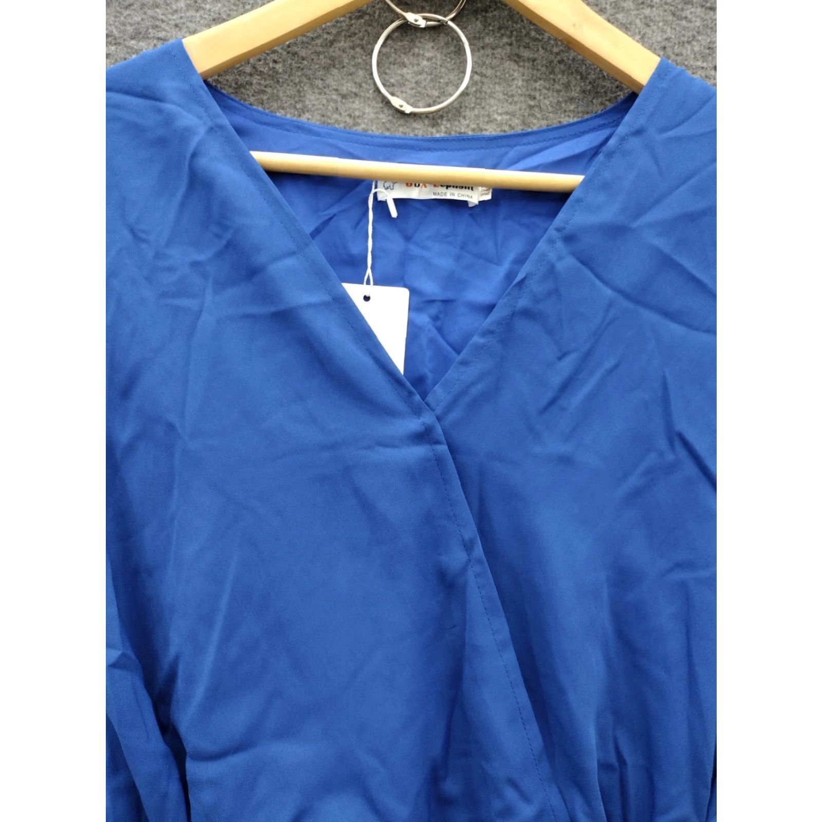 Vintage BBX Lephsnt Women's 2XL Navy Blue Wrap Dress Shirt 2XL Navy Bell Sleeve Casual 80s 90s Womens Size 40" / US 18 - 3 Thumbnail
