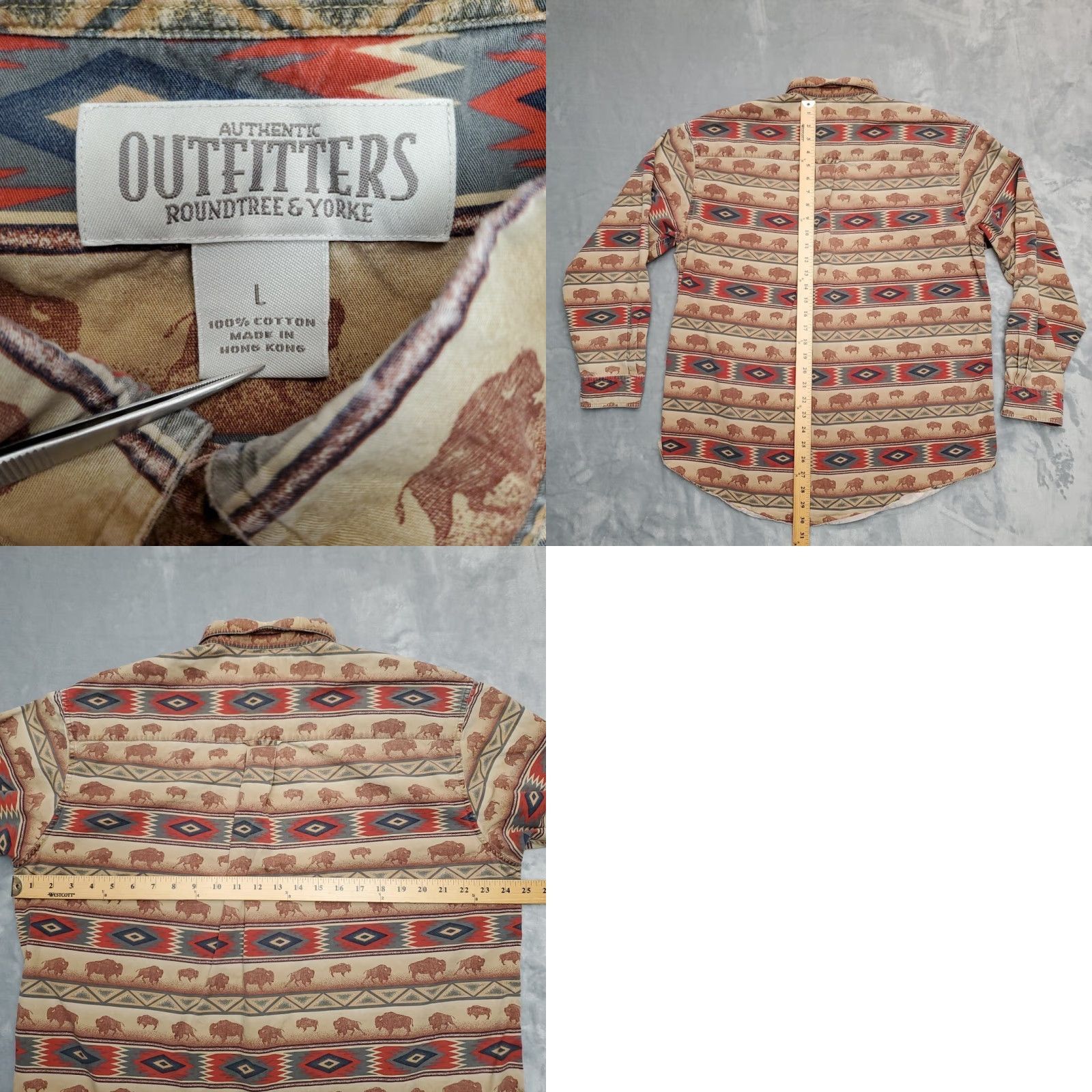 Roundtree & Yorke VINTAGE Roundtree & Yorke Shirt Mens L Brown Aztec Bison Buffalo 90s Nature Outdoor Cowgirl? Size US L / EU 52-54 / 3 - 8 Thumbnail