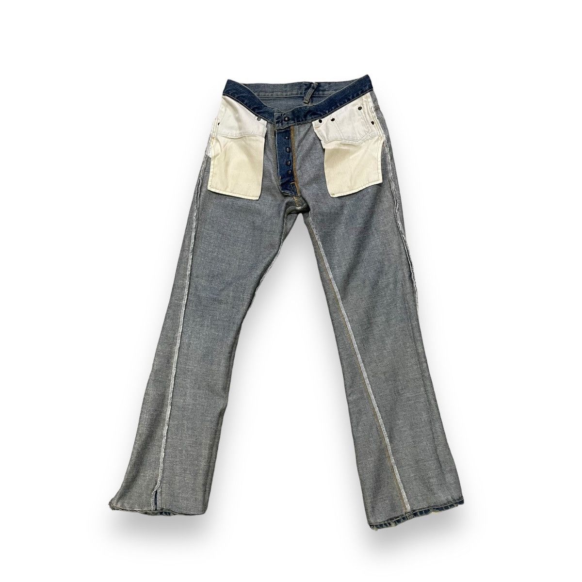 If Six Was Nine × Japanese Brand × Le Grande Bleu (L.G.B.) 🇯🇵 SURF RIDER SPIRAL CUT FLARED DISTRESSED DENIM PANTS Size US 30 / EU 46 - 12 Thumbnail
