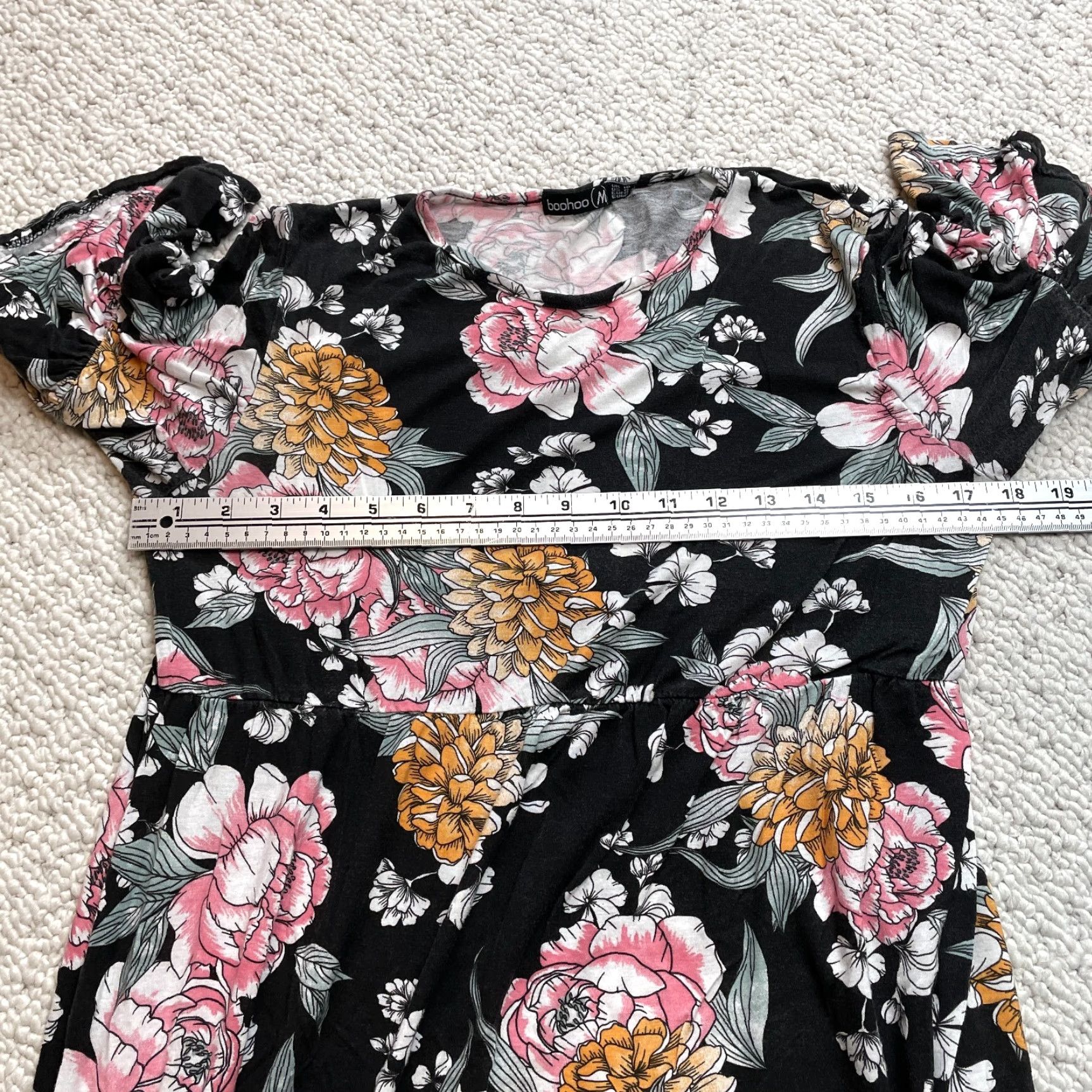 Boohoo VINTAGE Boohoo Shirt Dress Womens 6 Black 3/4 Sleeve Rayon Spandex Jersey Knee Length Floral Size M / US 6-8 / IT 42-44 - 4 Thumbnail