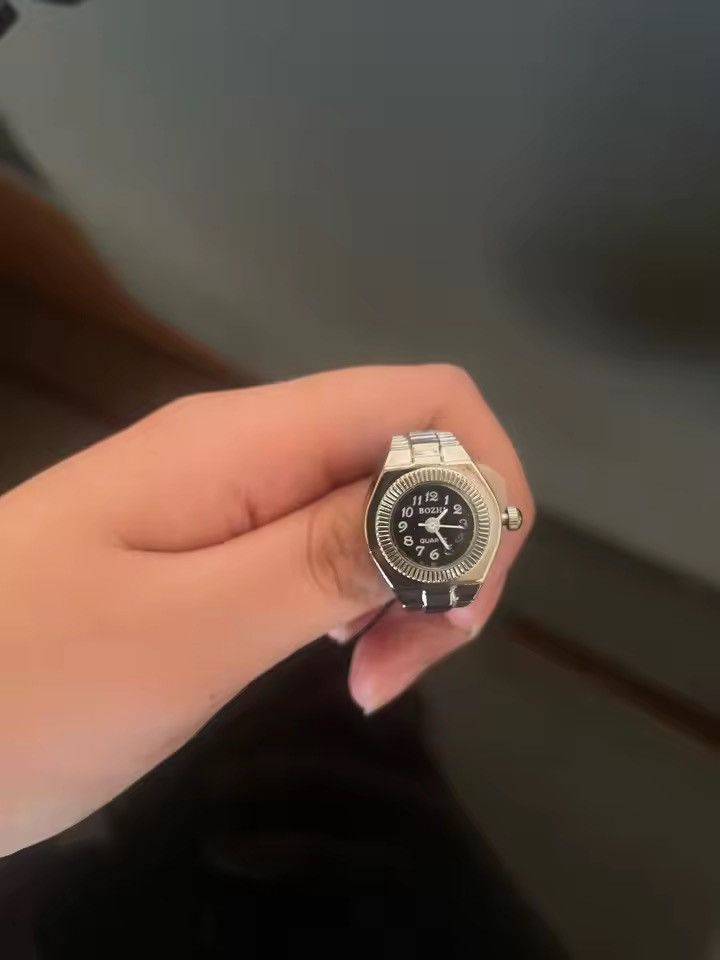 Jewelry Y2K 2000s Vintage Retro Silver Tone Watch Ring Round Face Size ONE SIZE - 1 Thumbnail