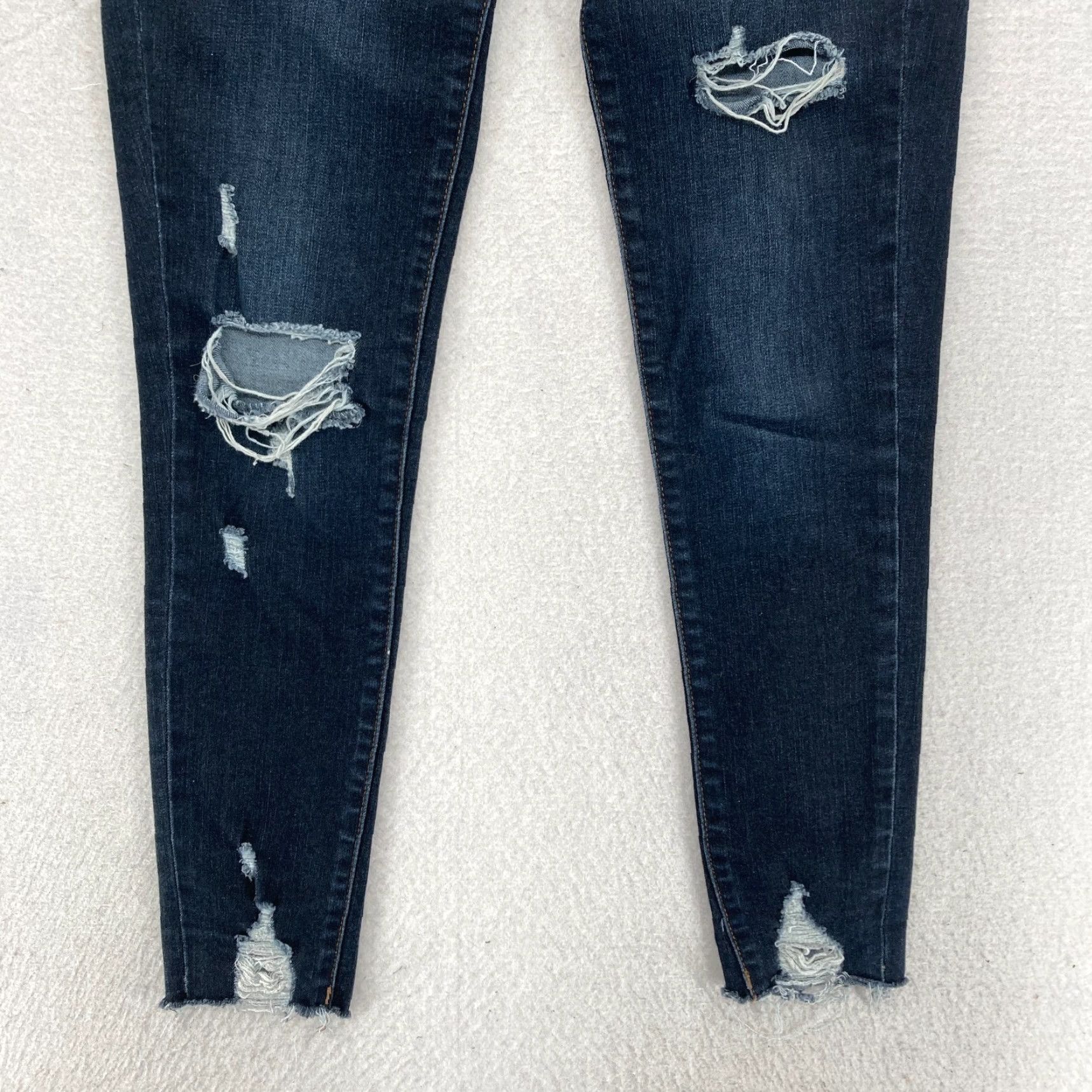 Vintage LuLaRoe With Love Jeans Women's 24 Skinny Dark Blue Stretch Denim Distressed Size 42" / US 20 - 3 Thumbnail