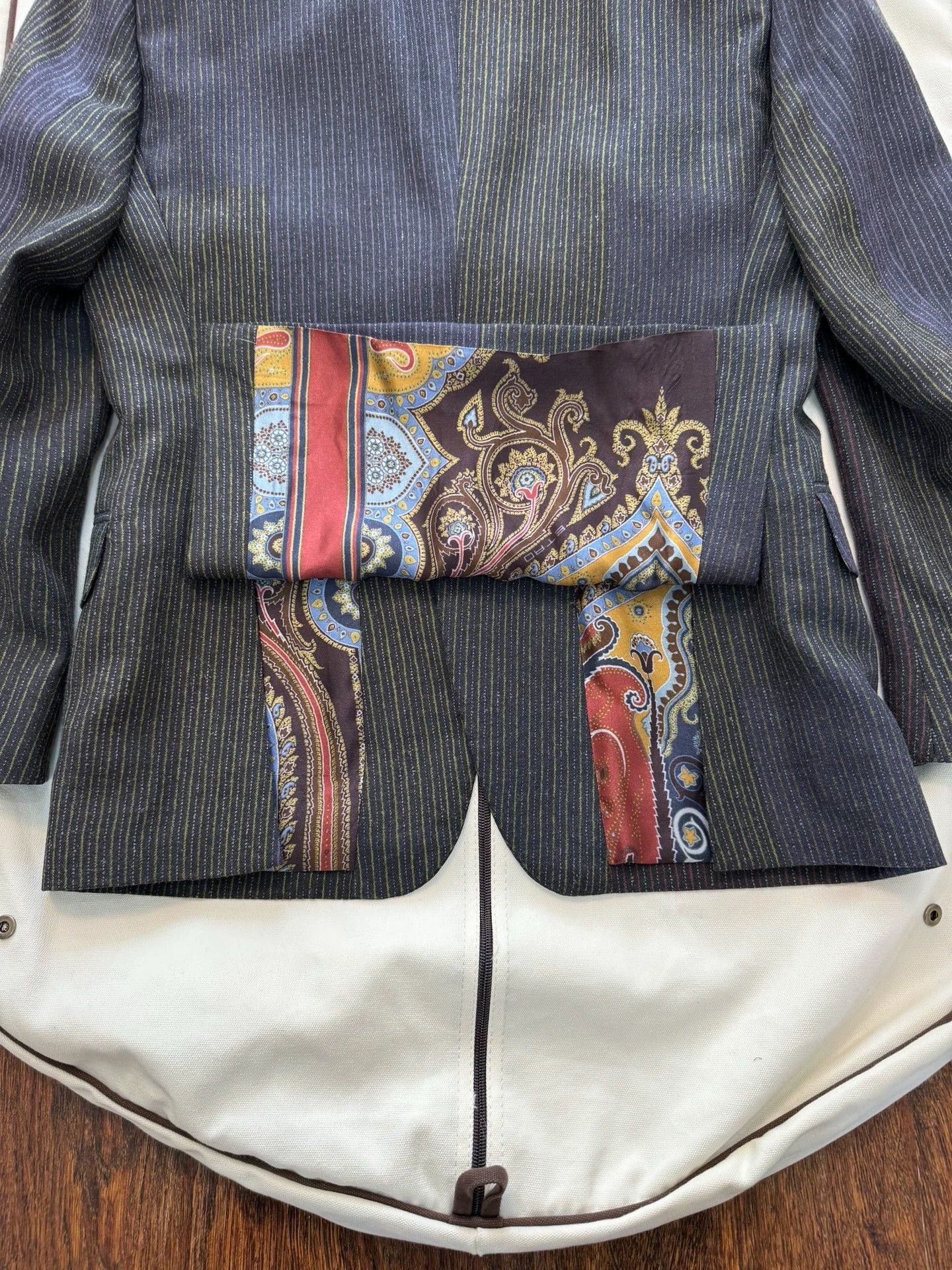 Etro Etro Intarsia Stripe Wool Suit 46 w/ Cascading Flower Lining Size 46R - 4 Thumbnail