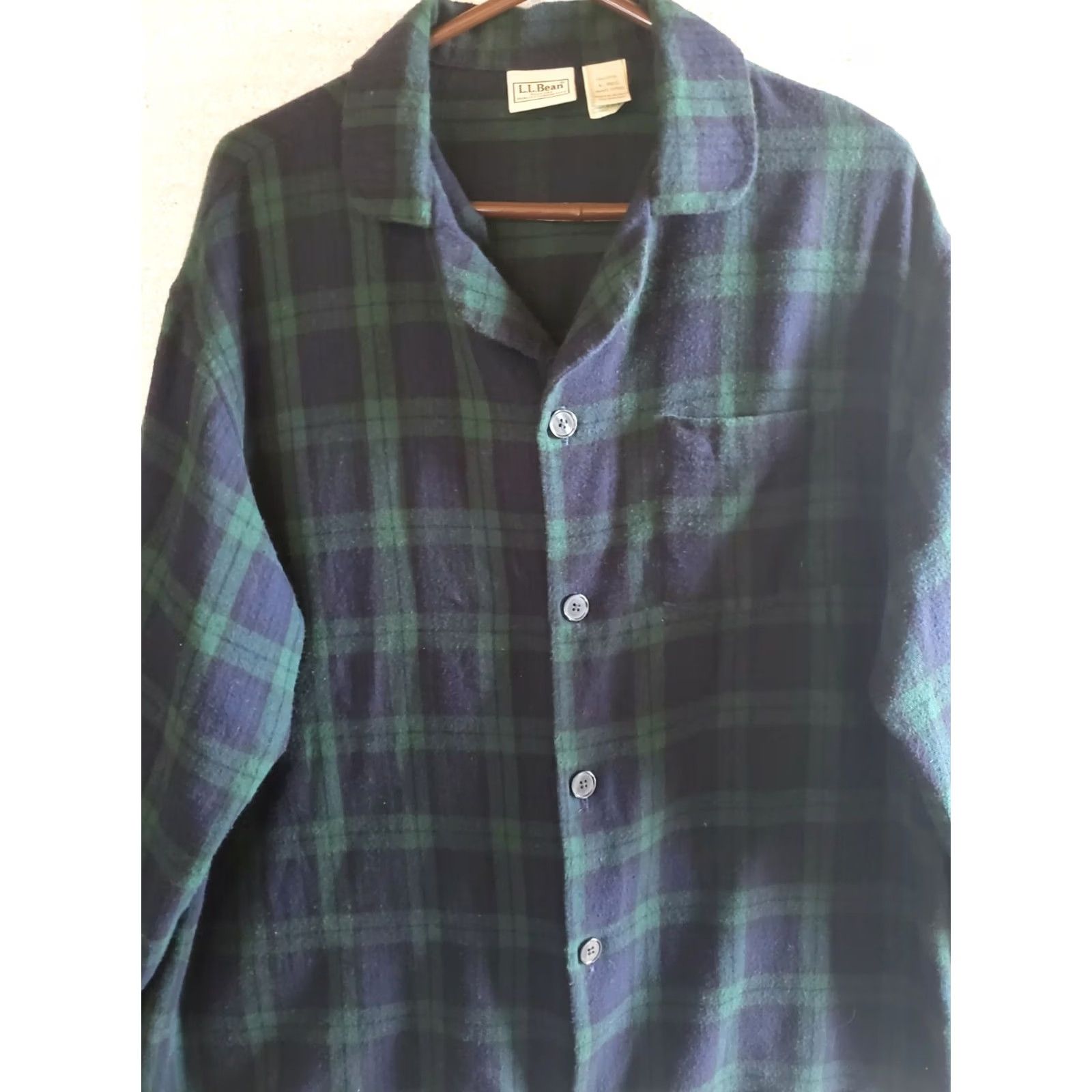 Vintage VINTAGE LL BEAN GREEN BLUE PLAID TARTAN FLANNEL PAJAMA TOP BUTTON UP SHIRT MENS L Size US L / EU 52-54 / 3 - 4 Thumbnail