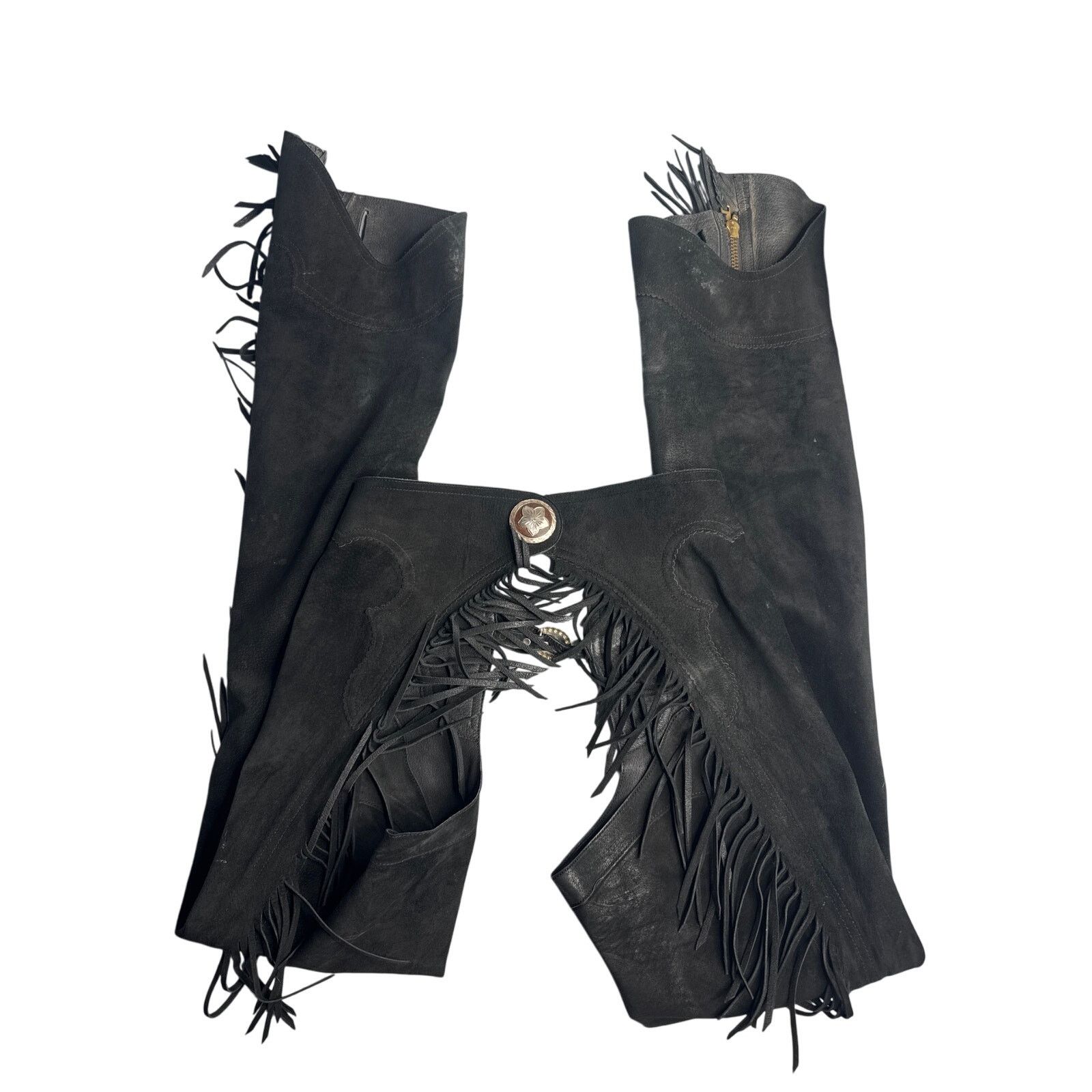 Other Wood’s Western Leather Fringe Show Chaps Slim Fit 29” Waist Size ONE SIZE - 1 Thumbnail