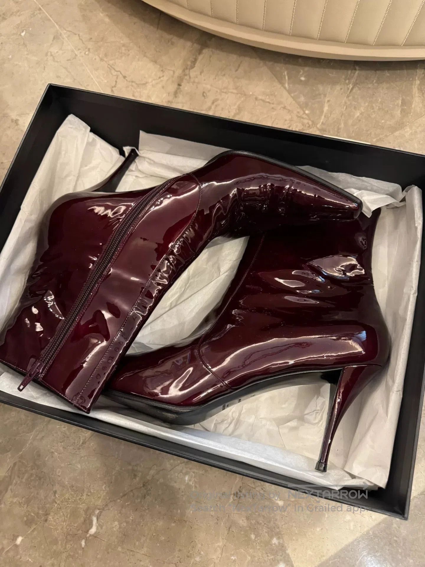 Yves Saint Laurent Saint Laurent Burgundy Patent Leather Ankle Boots. Size US 10.5 / IT 40.5 - 8 Thumbnail