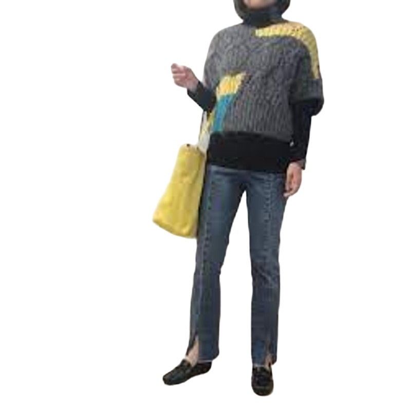 Zara Zara Gray Colorblock Cable Knit Mock Neck Poncho Sweater Size M / US 6-8 / IT 42-44 - 2 Thumbnail