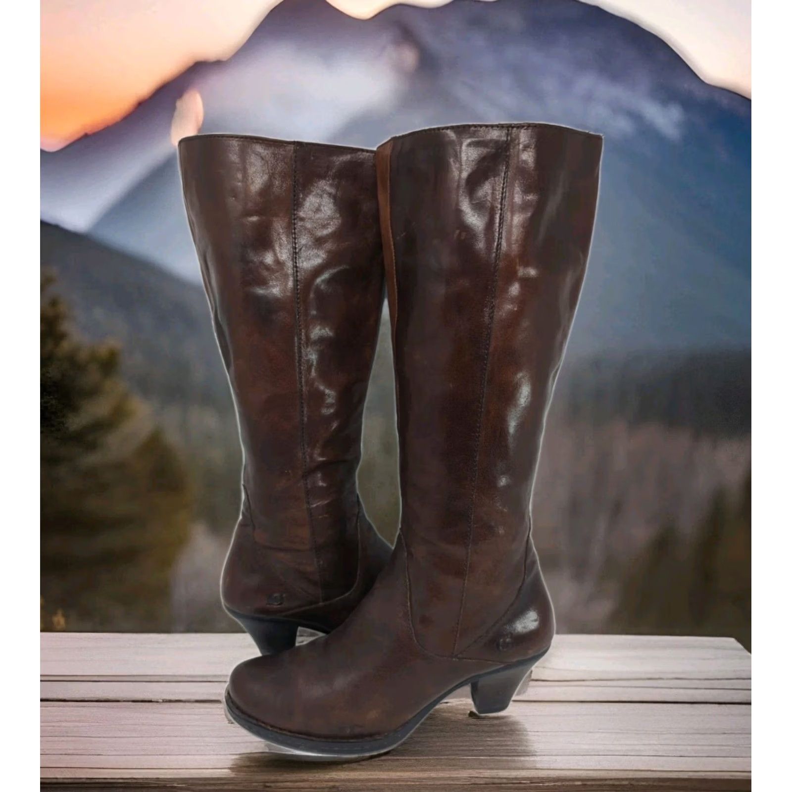 Born Børn Women 7.5 Brown Leather Knee High Riding Boots Side Zip Size US 8 / IT 38 - 4 Thumbnail