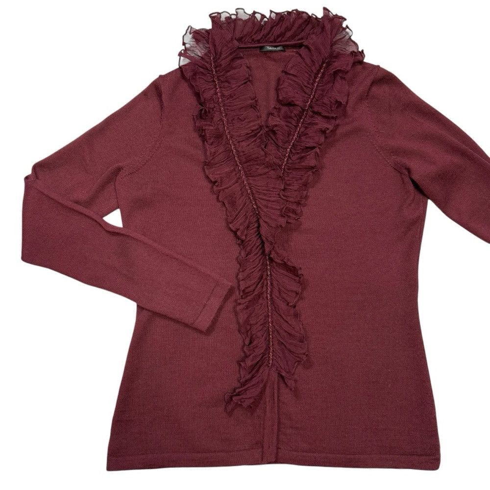 Elie Tahari Tahari Wool Silk Ruffle Burgundy Cardigan Size S Size S / US 4 / IT 40 - 5 Thumbnail