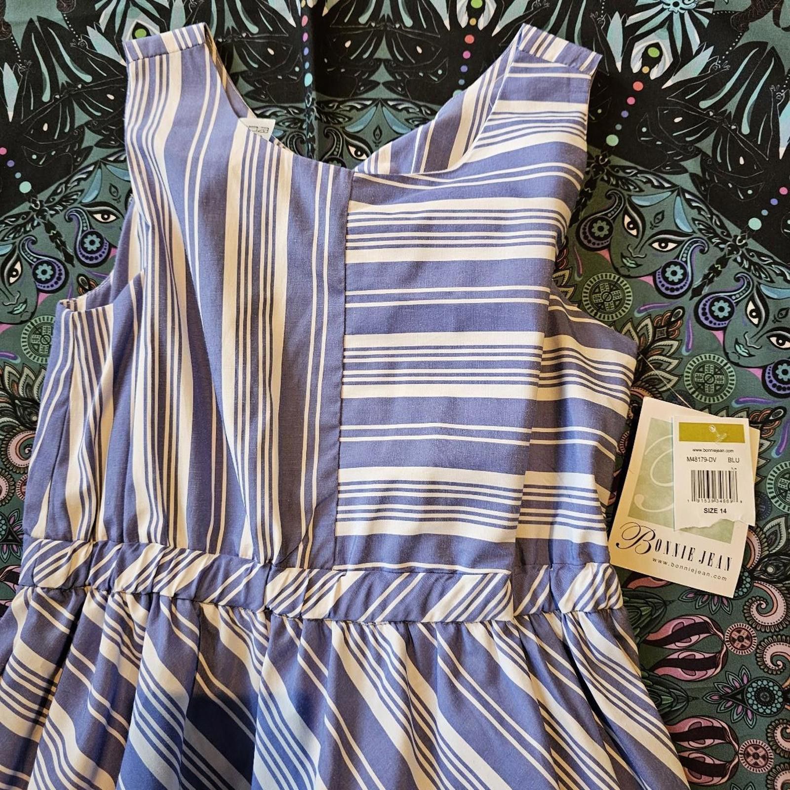 Designer Bonnie Jean Kid's White and Blue Dress NWT Size ONE SIZE - 3 Thumbnail